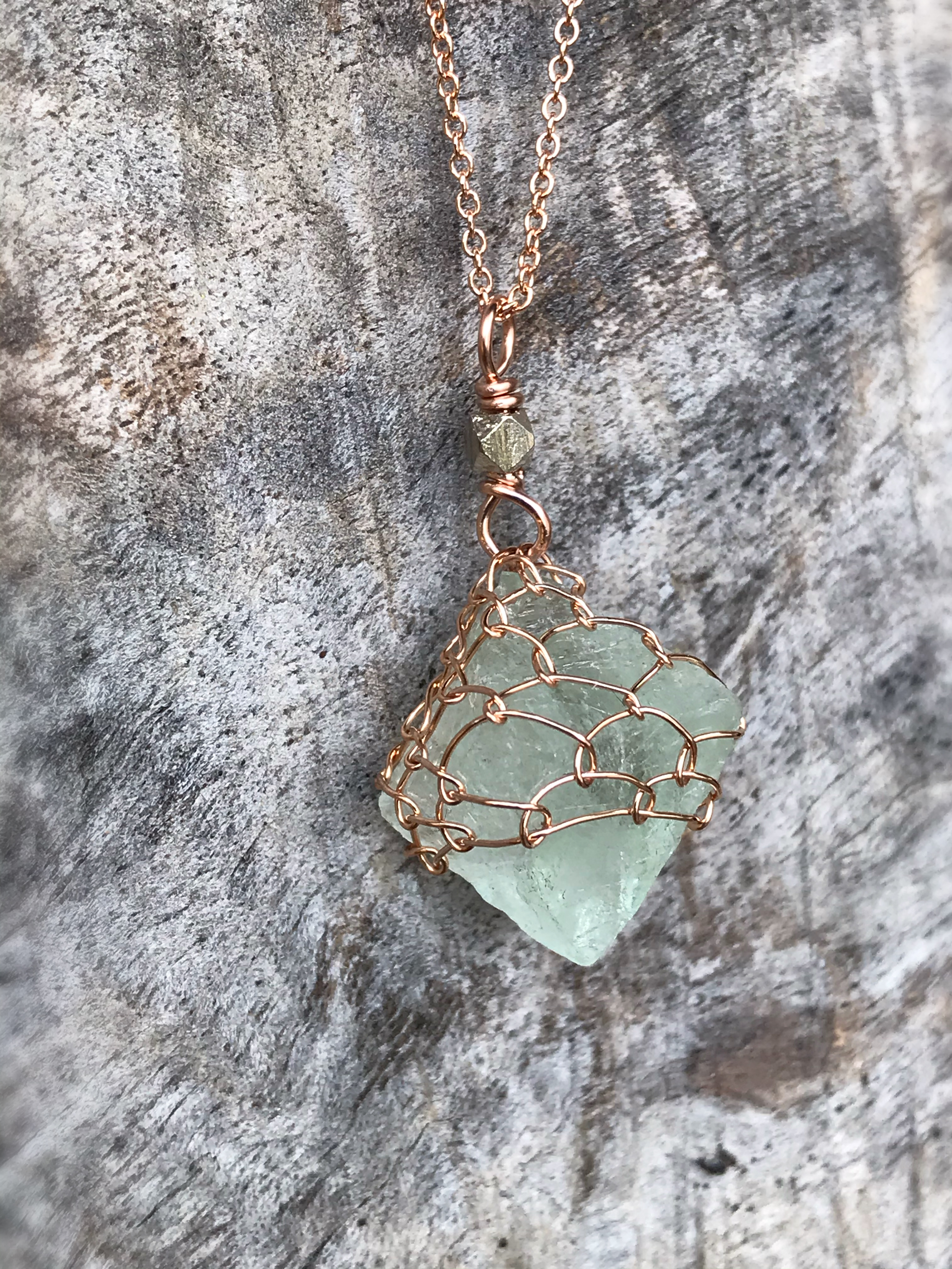 Green Fluorite Crystal Necklace - 14k Rose Gold Filled - Raw Fluorite Octahedron - Image 2