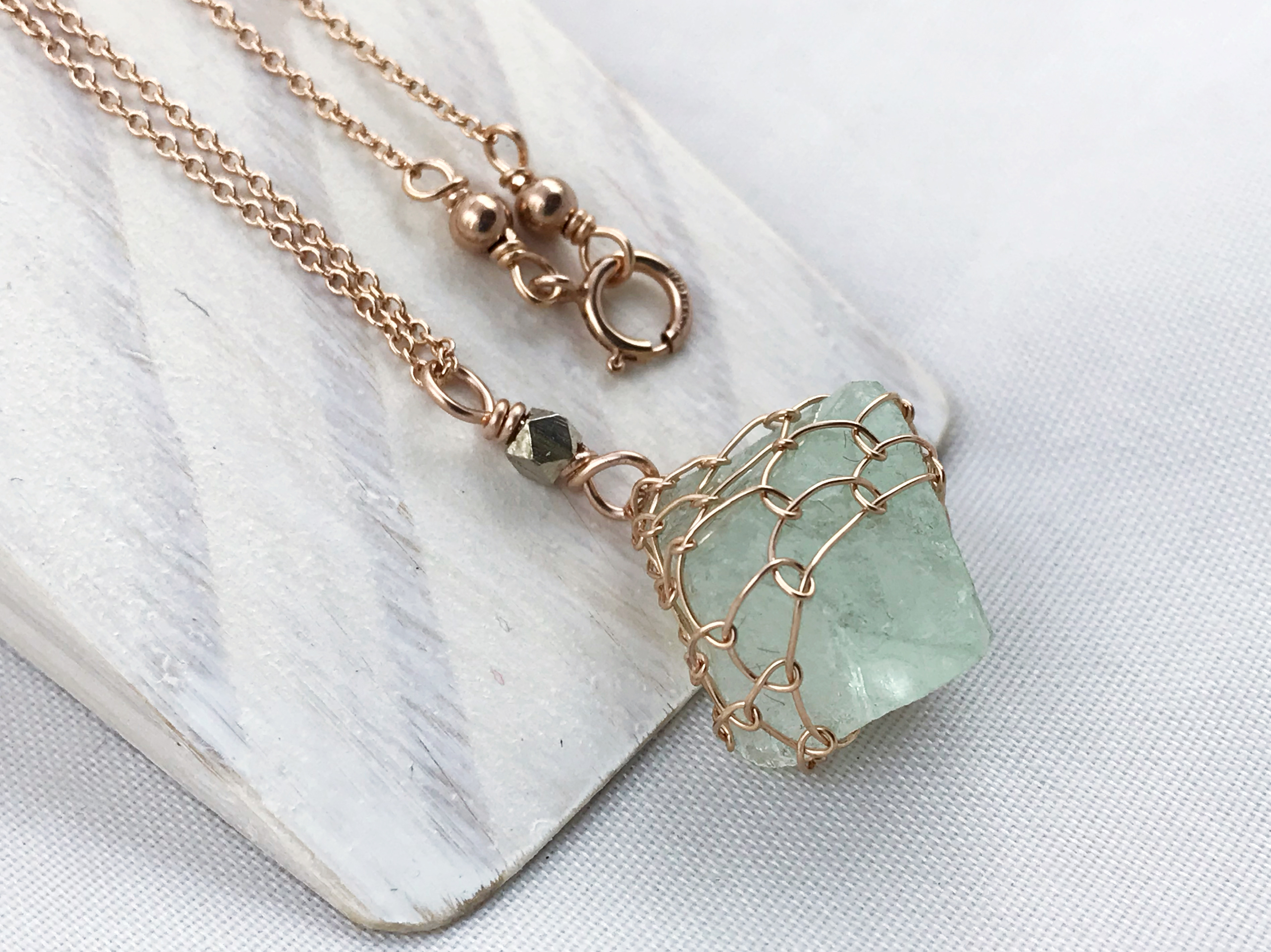 Green Fluorite Crystal Necklace - 14k Rose Gold Filled - Raw Fluorite Octahedron - Image 9