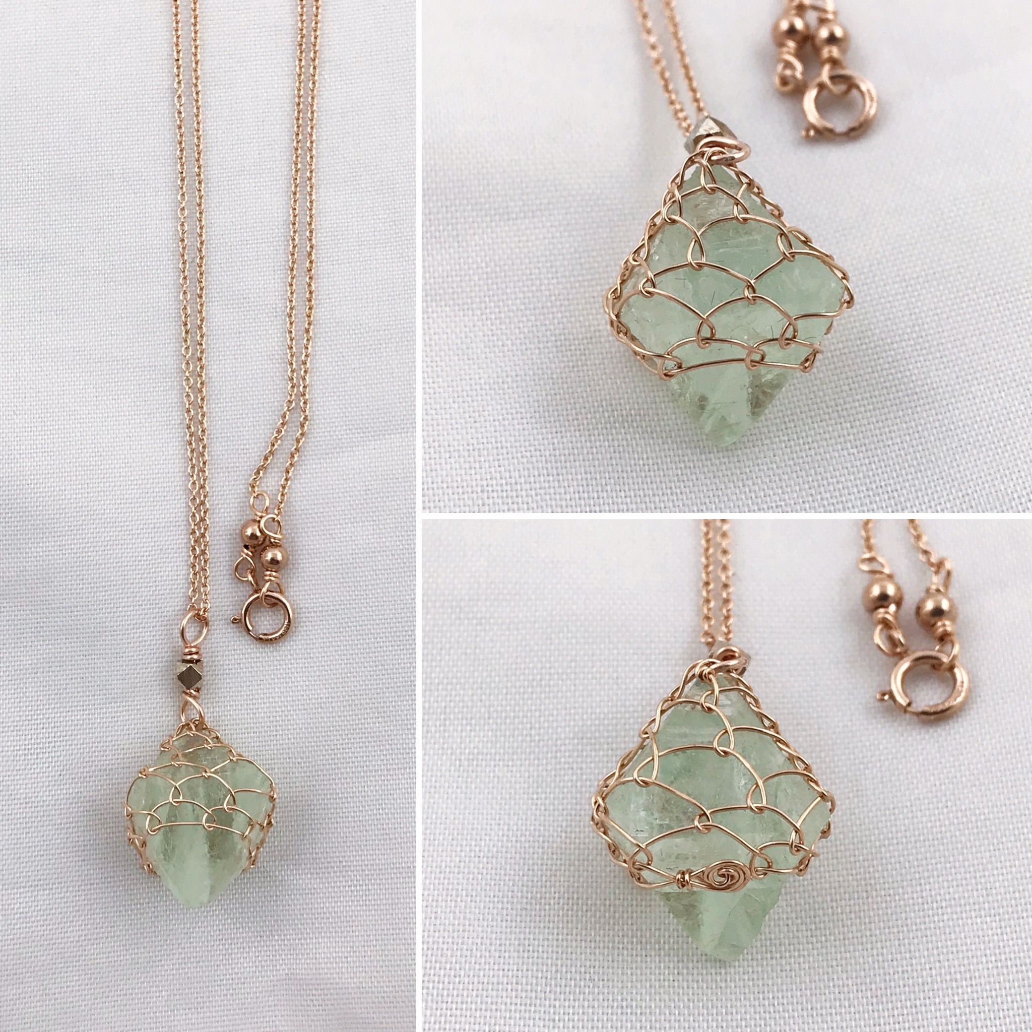 Green Fluorite Crystal Necklace - 14k Rose Gold Filled - Raw Fluorite Octahedron - Image 4
