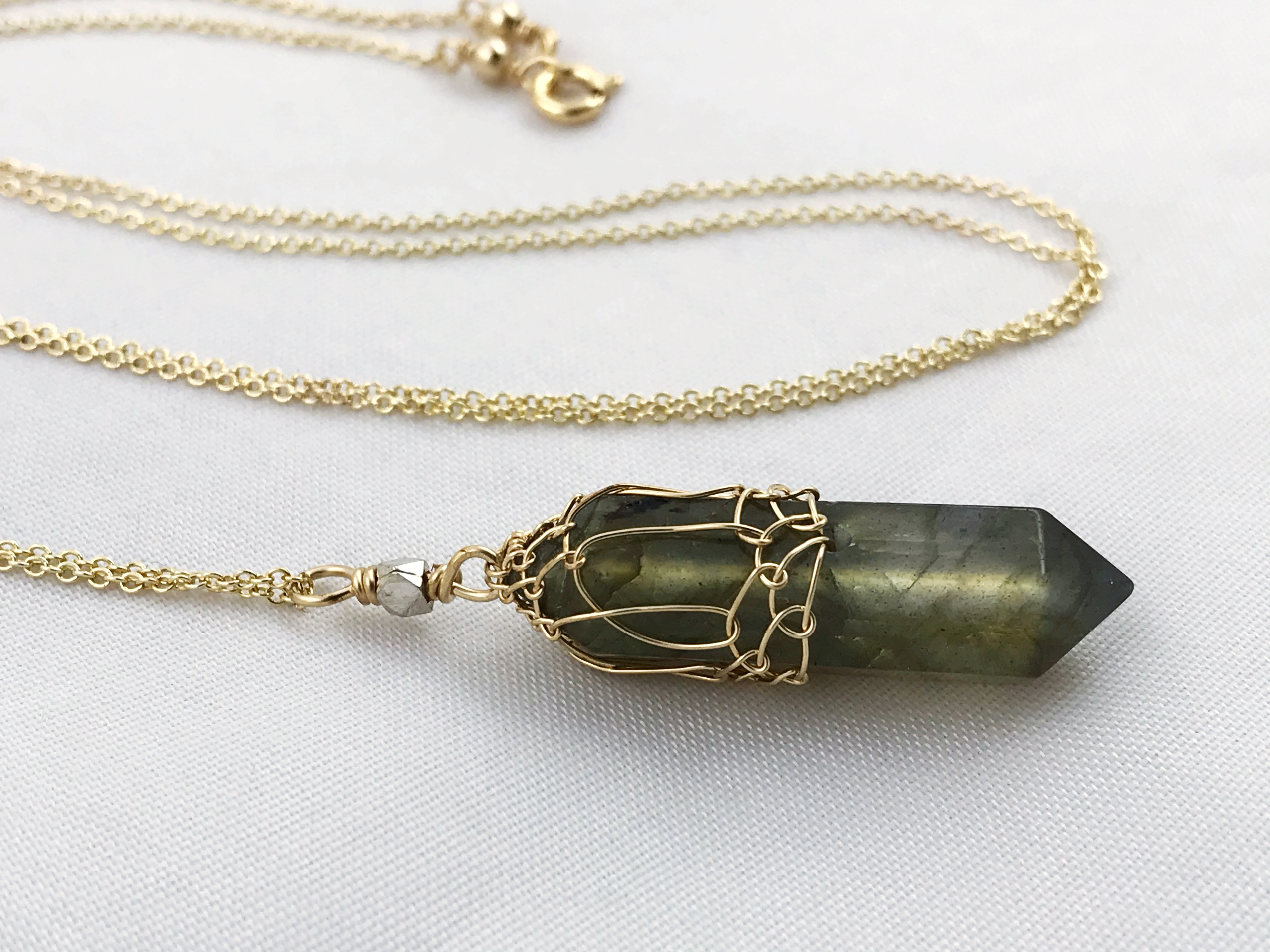 Labradorite Crystal Point Necklace - 14k Yellow Gold Filled / Fine Silver - Double Terminated Labradorite - Image 8