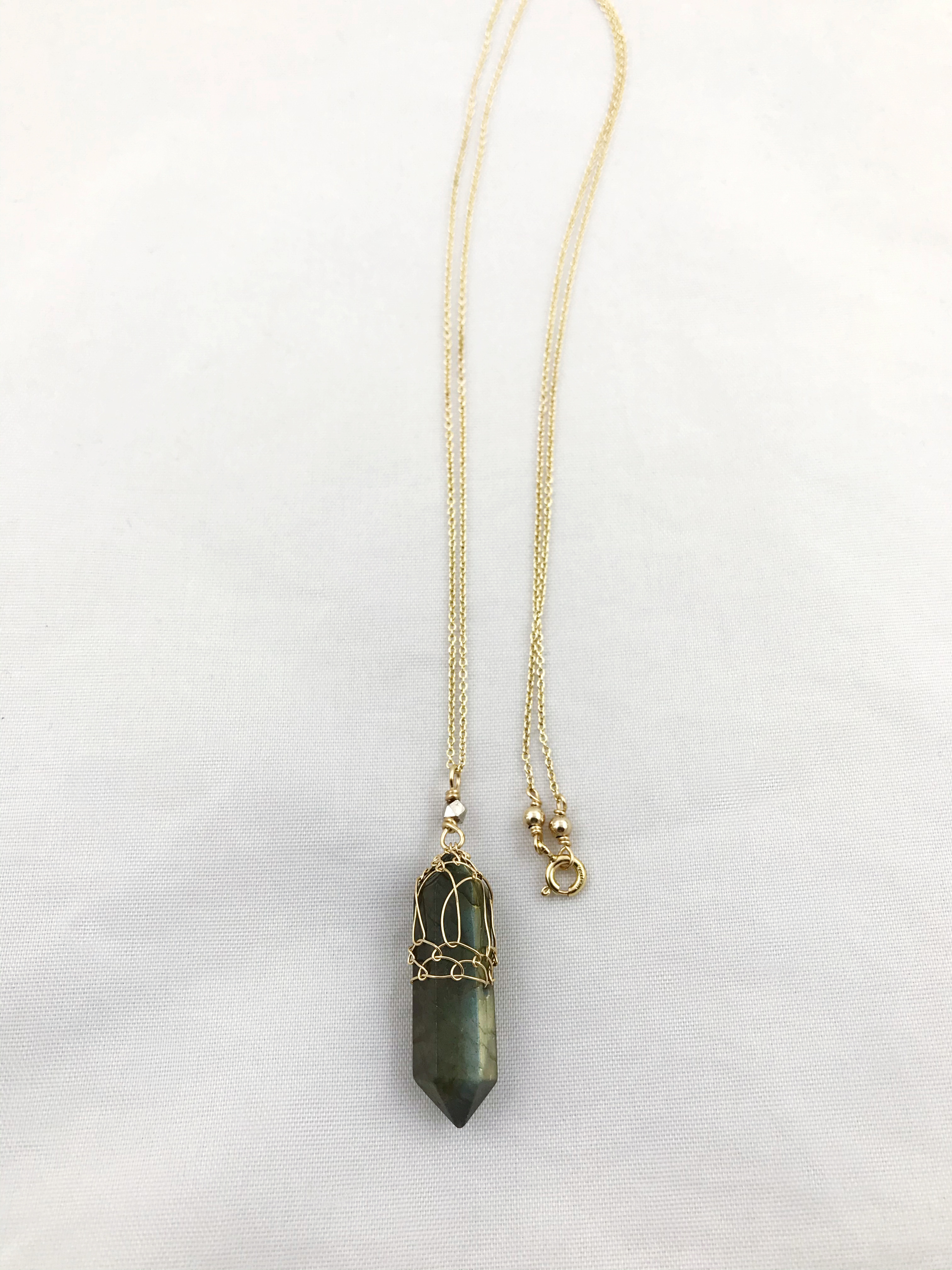 Labradorite Crystal Point Necklace - 14k Yellow Gold Filled / Fine Silver - Double Terminated Labradorite - Image 4