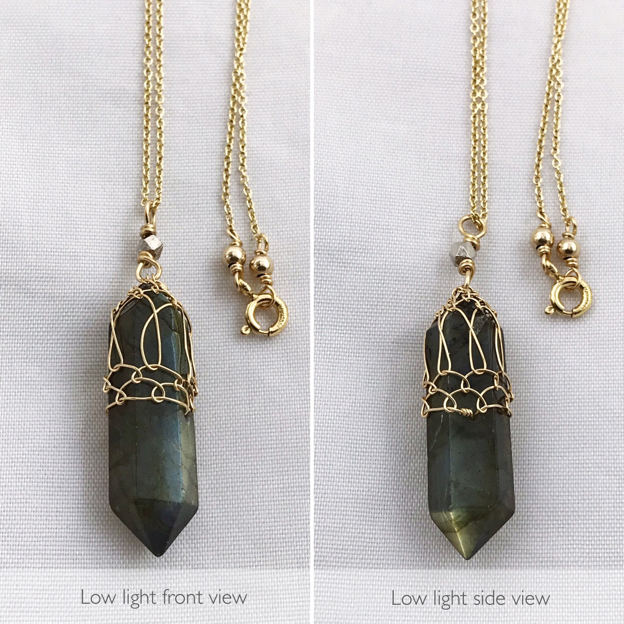 Labradorite Crystal Point Necklace - 14k Yellow Gold Filled / Fine Silver - Double Terminated Labradorite - Image 7