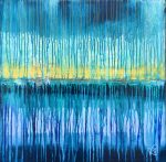 Golden Sunset Over Water Original Painting By Artist Rafi Perez Mixed Medium On Canvas 30x30