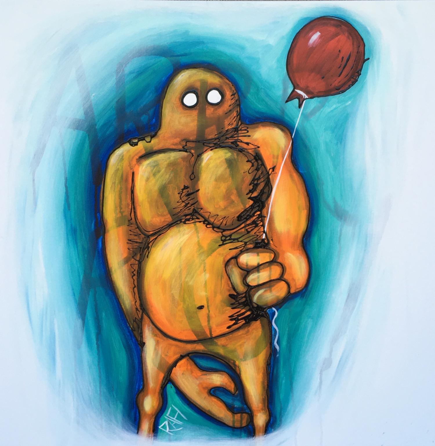 Aaarg!! Me And It Original Painting By Artist Rafi Perez Mixed Medium On Canvas 30X30 - Image 2