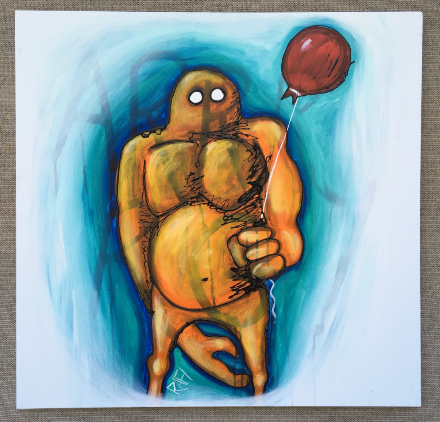 Aaarg!! Me And It Original Painting By Artist Rafi Perez Mixed Medium On Canvas 30X30 - Image 3