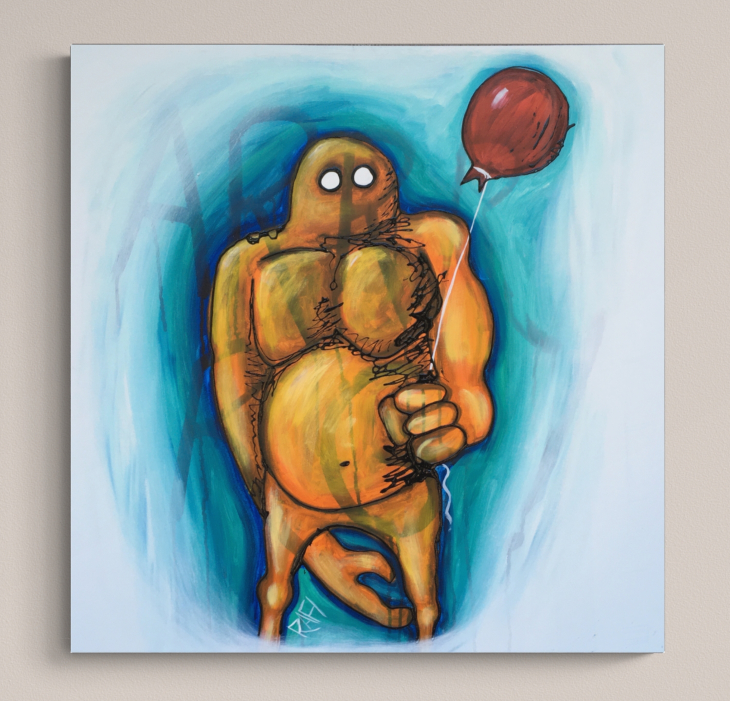 Aaarg!! Me And It Original Painting By Artist Rafi Perez Mixed Medium On Canvas 30X30