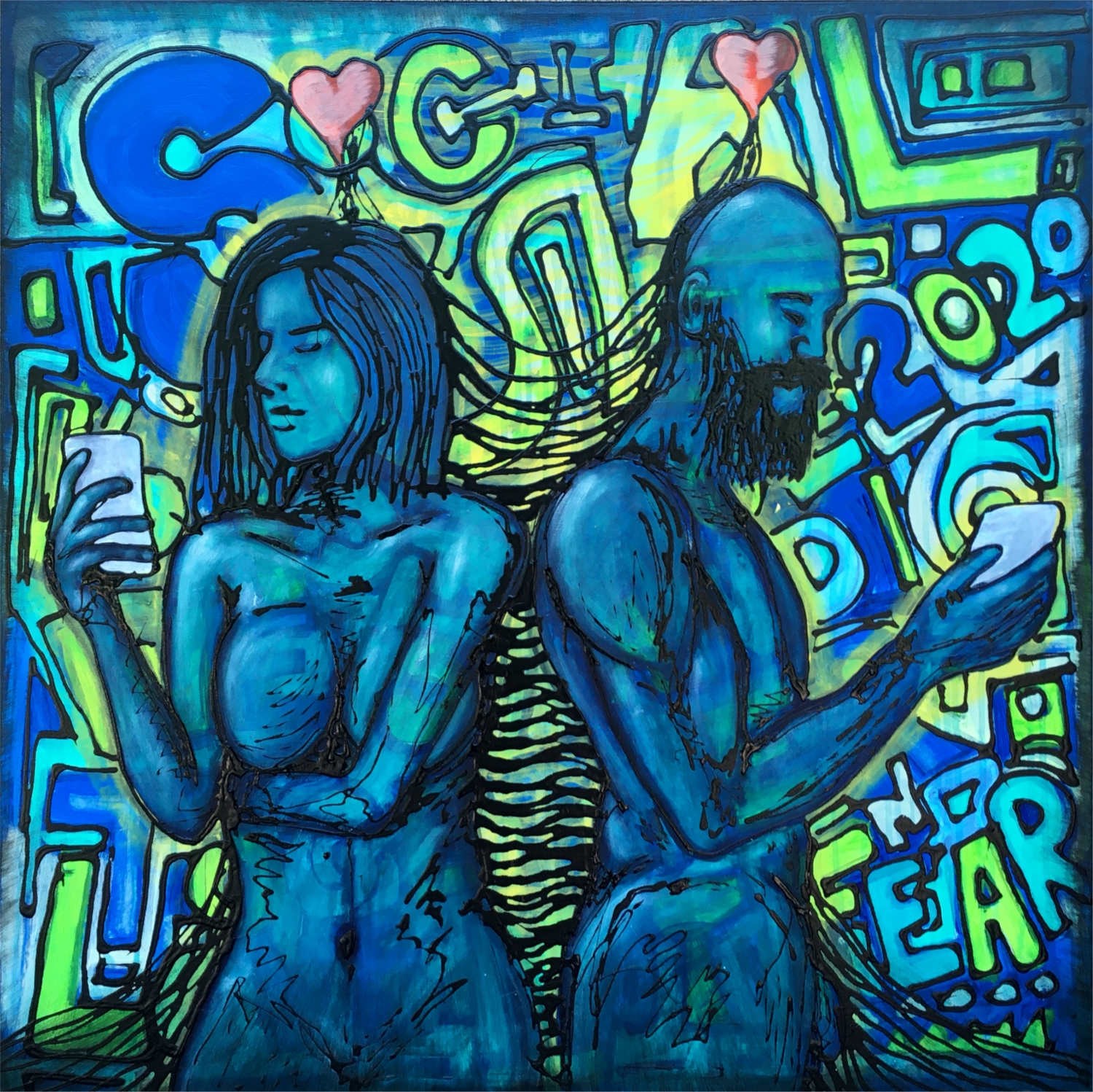 Love Not Fear Art Original Painting By Artist Rafi Perez Mixed Medium On Canvas 30X30 - Image 2