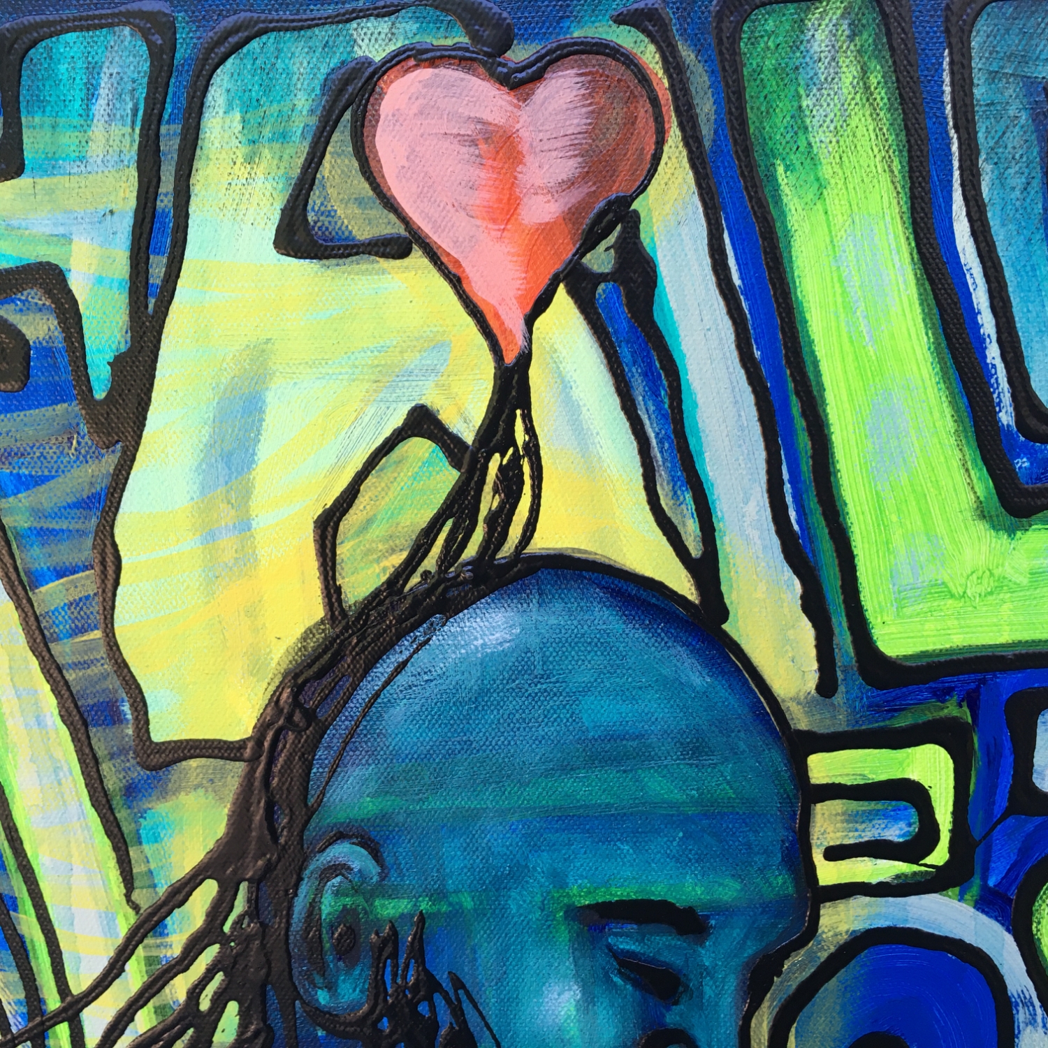 Love Not Fear Art Original Painting By Artist Rafi Perez Mixed Medium On Canvas 30X30 - Image 3