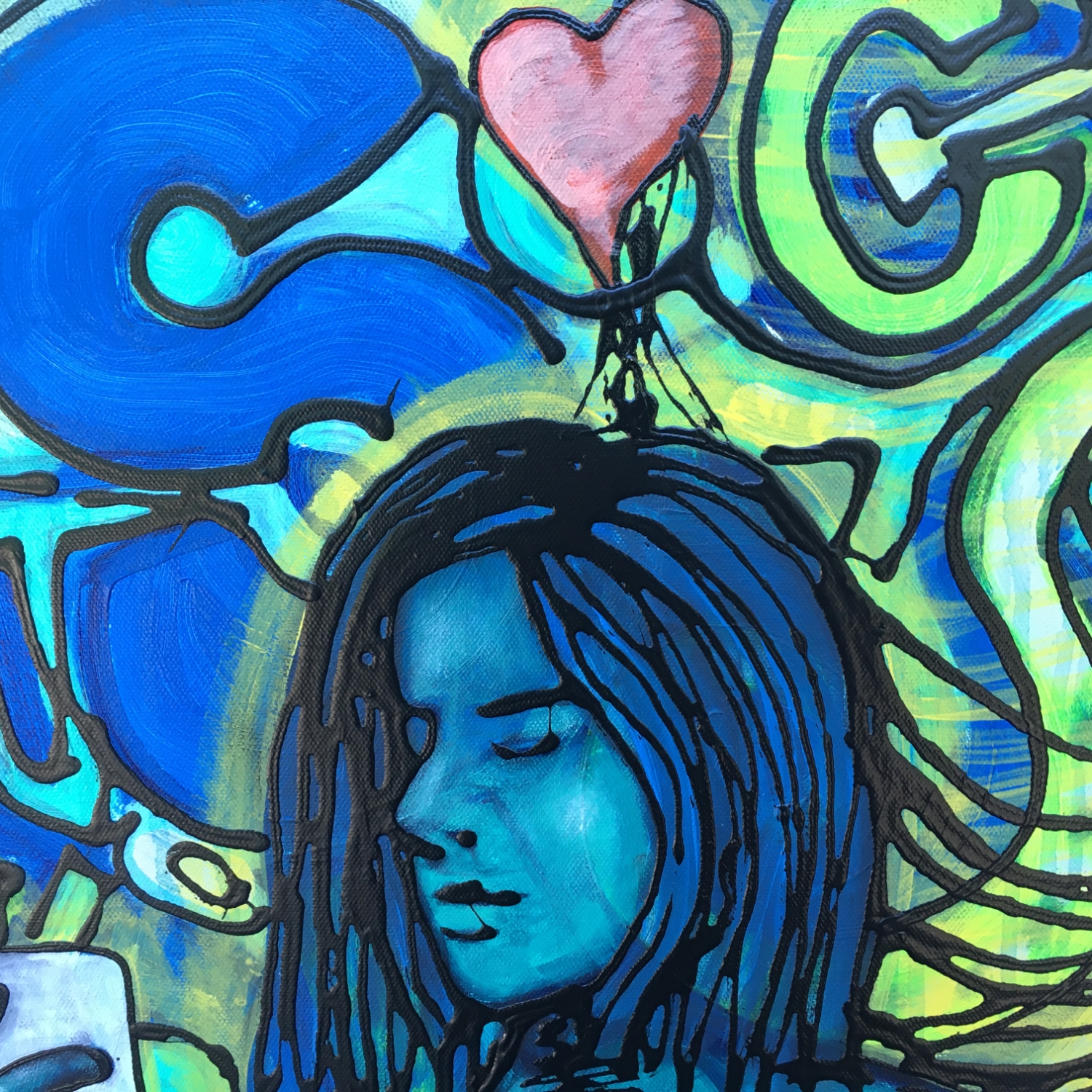 Love Not Fear Art Original Painting By Artist Rafi Perez Mixed Medium On Canvas 30X30 - Image 4