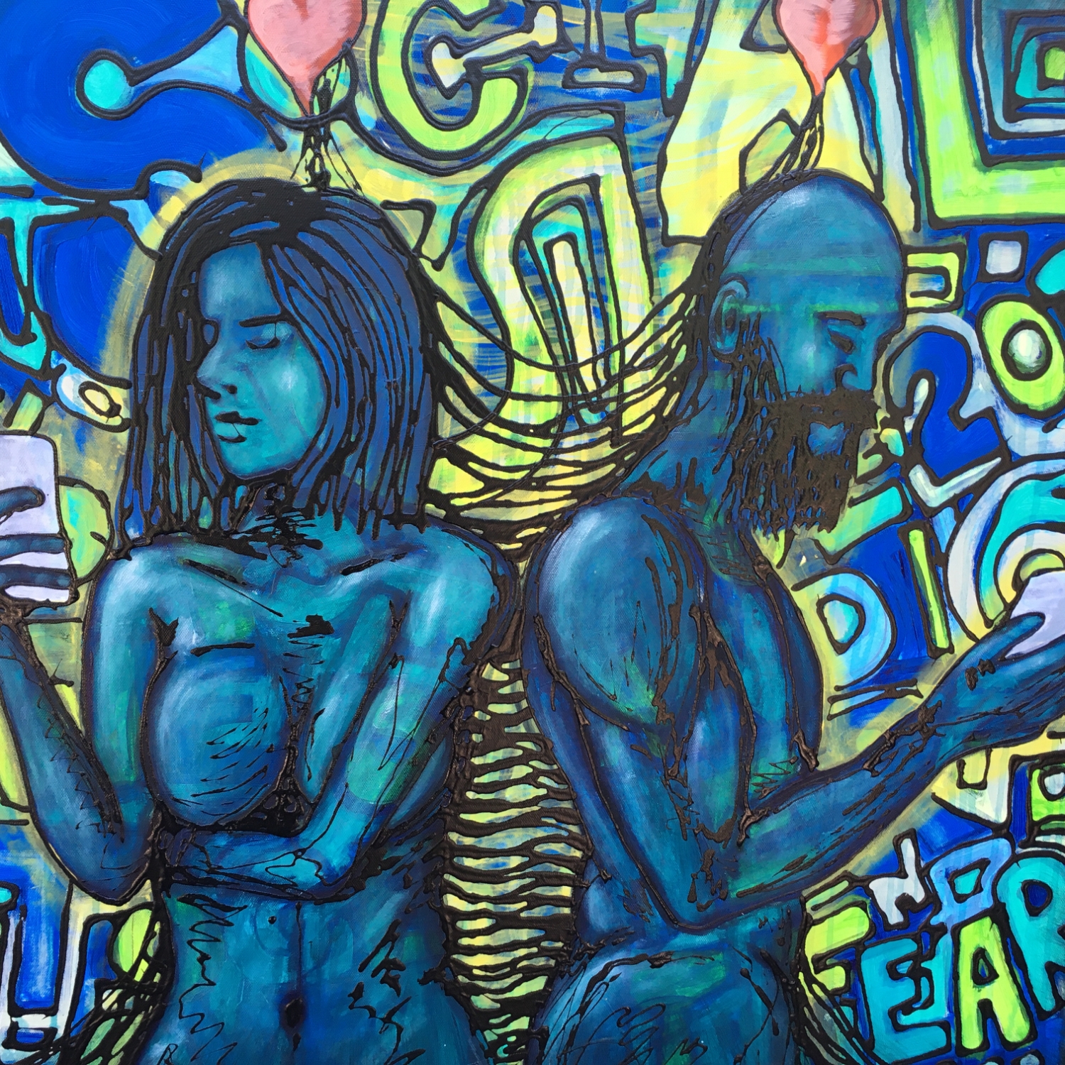 Love Not Fear Art Original Painting By Artist Rafi Perez Mixed Medium On Canvas 30X30 - Image 7