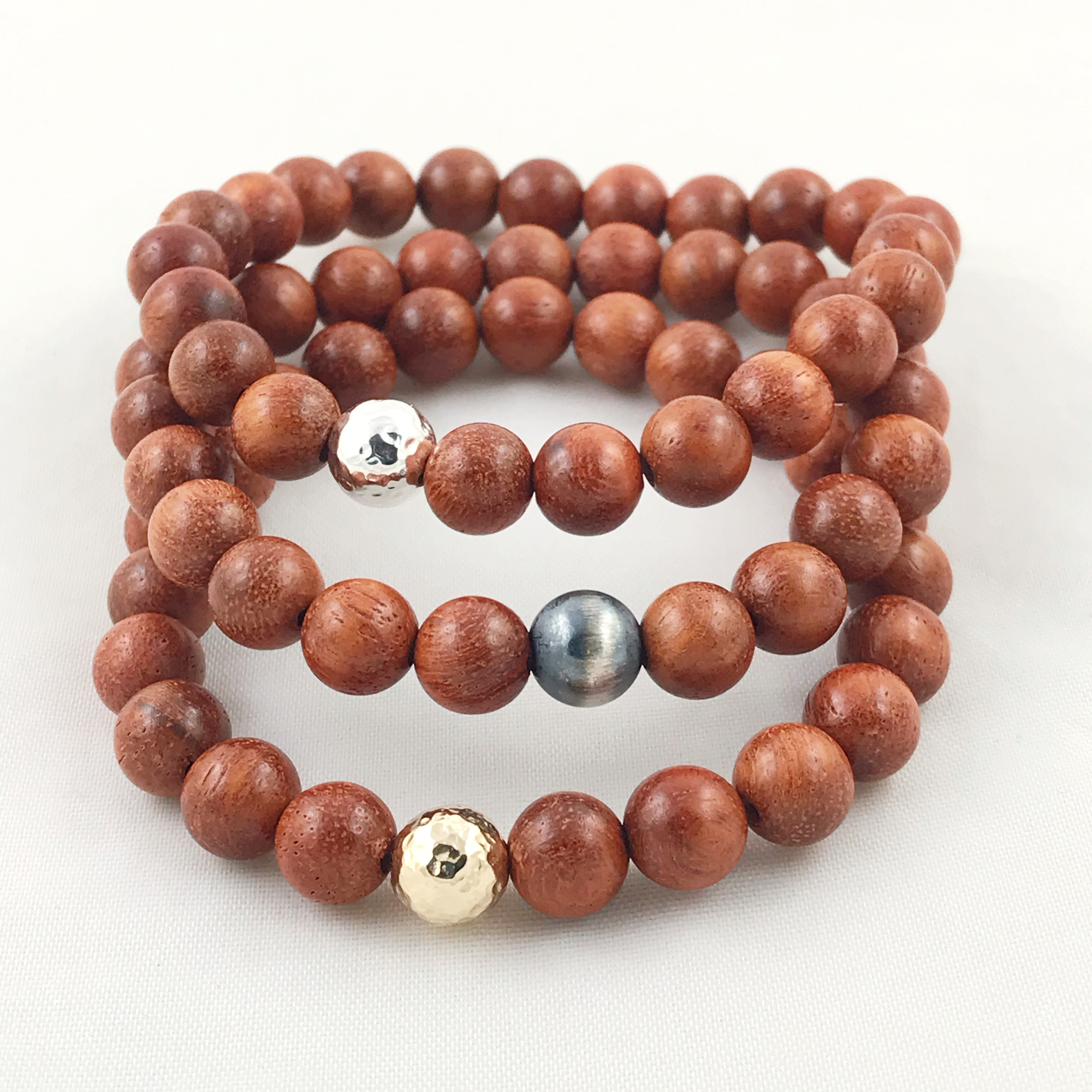 Wood Bracelet / 8mm Burmese Rosewood Beads / Your Choice Of Metal Accent  Bead / Men's Women's Unisex Bracelet