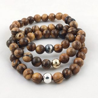 Wood Bracelet / 8mm Qinan Sandalwood Beads / Your Choice Of Metal Accent Bead / Men's Women's Unisex Bracelet