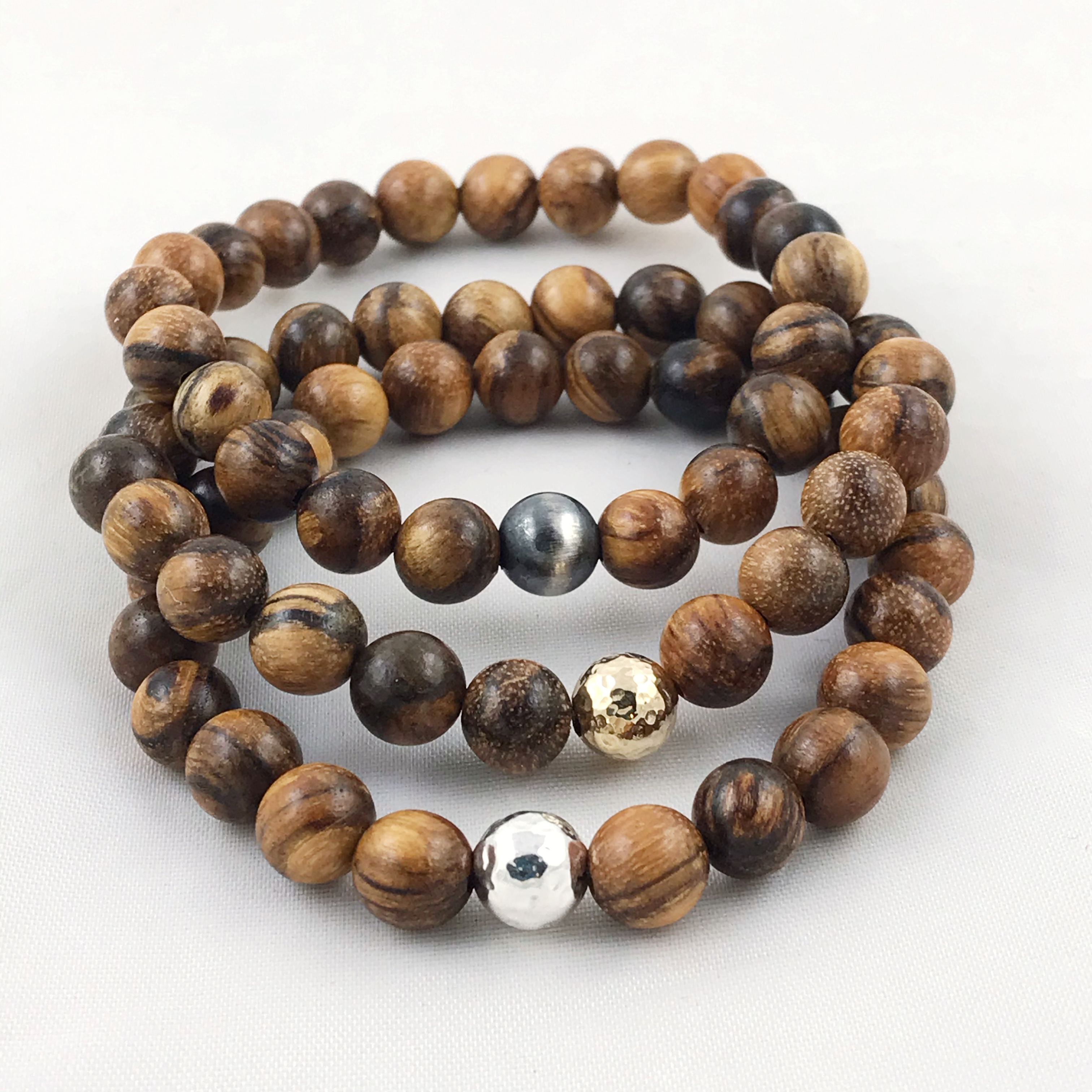 Wood Bracelet / 8mm Cedarwood Beads / Your Choice Of Metal Accent Bead /  Men's Women's Unisex Bracelet