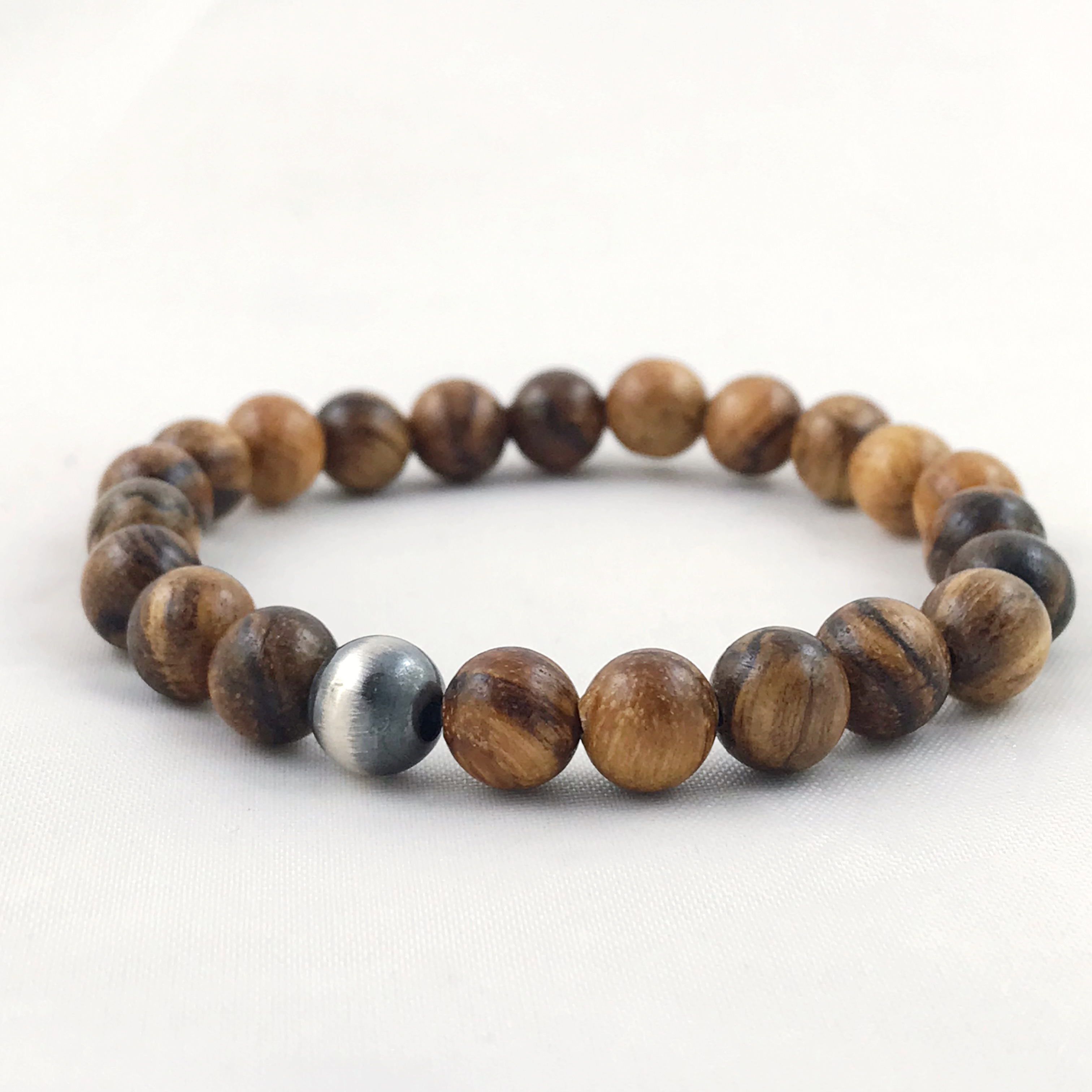 Wood Bracelet / 8mm Qinan Sandalwood Beads / Your Choice Of Metal Accent Bead / Men's Women's Unisex Bracelet - Image 10