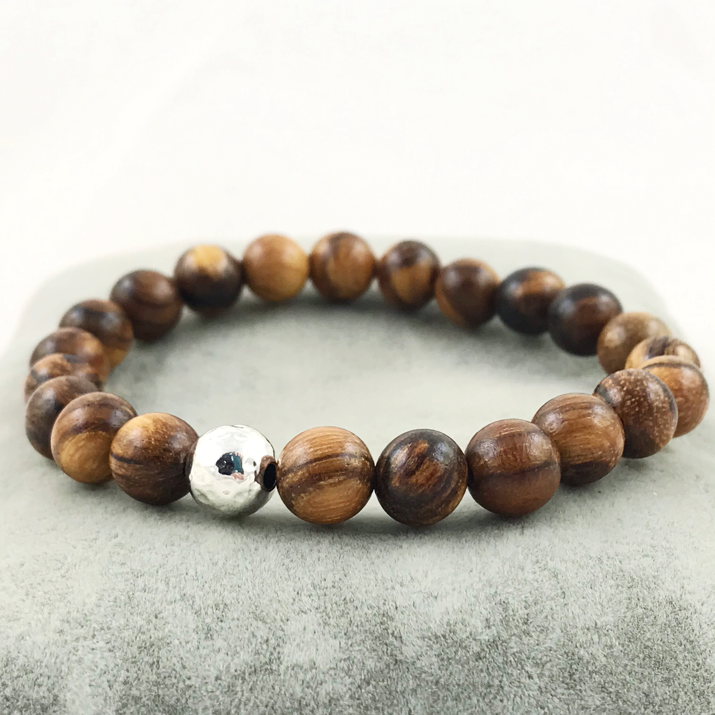 Wood Bracelet / 8mm Qinan Sandalwood Beads / Your Choice Of Metal Accent Bead / Men's Women's Unisex Bracelet - Image 5