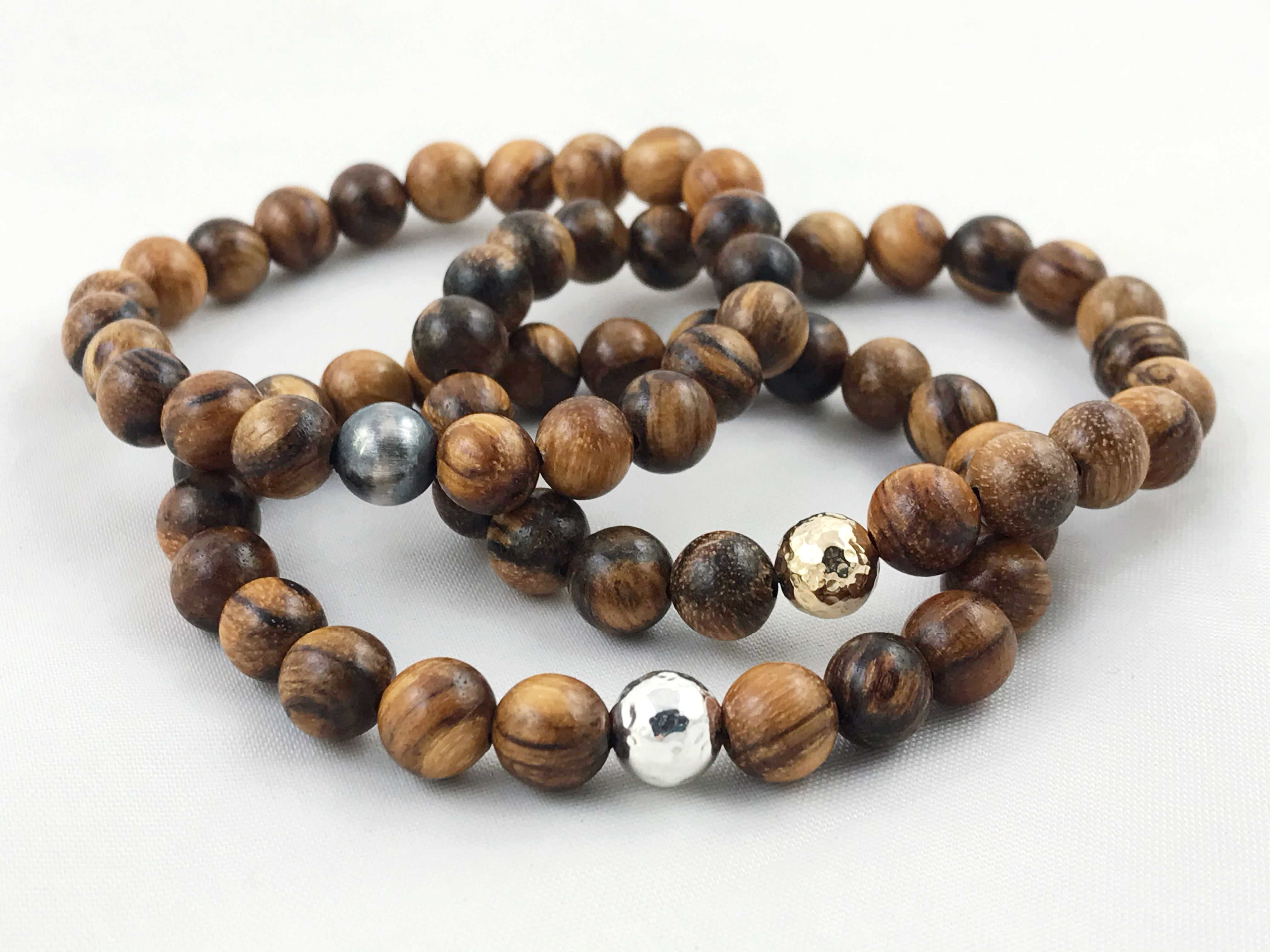 Wood Bracelet / 8mm Qinan Sandalwood Beads / Your Choice Of Metal Accent Bead / Men's Women's Unisex Bracelet - Image 2