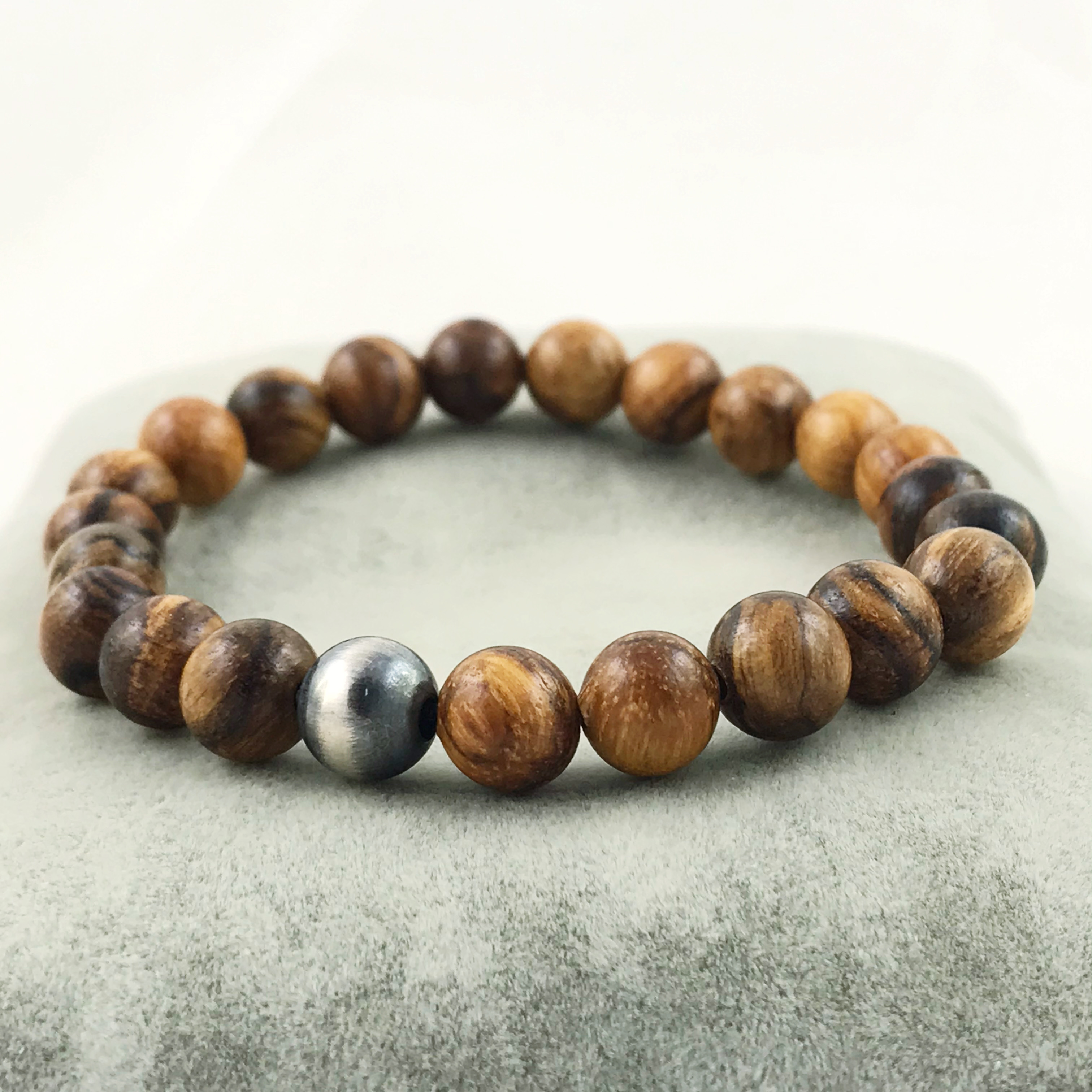 Wood Bracelet / 8mm Qinan Sandalwood Beads / Your Choice Of Metal Accent Bead / Men's Women's Unisex Bracelet - Image 6