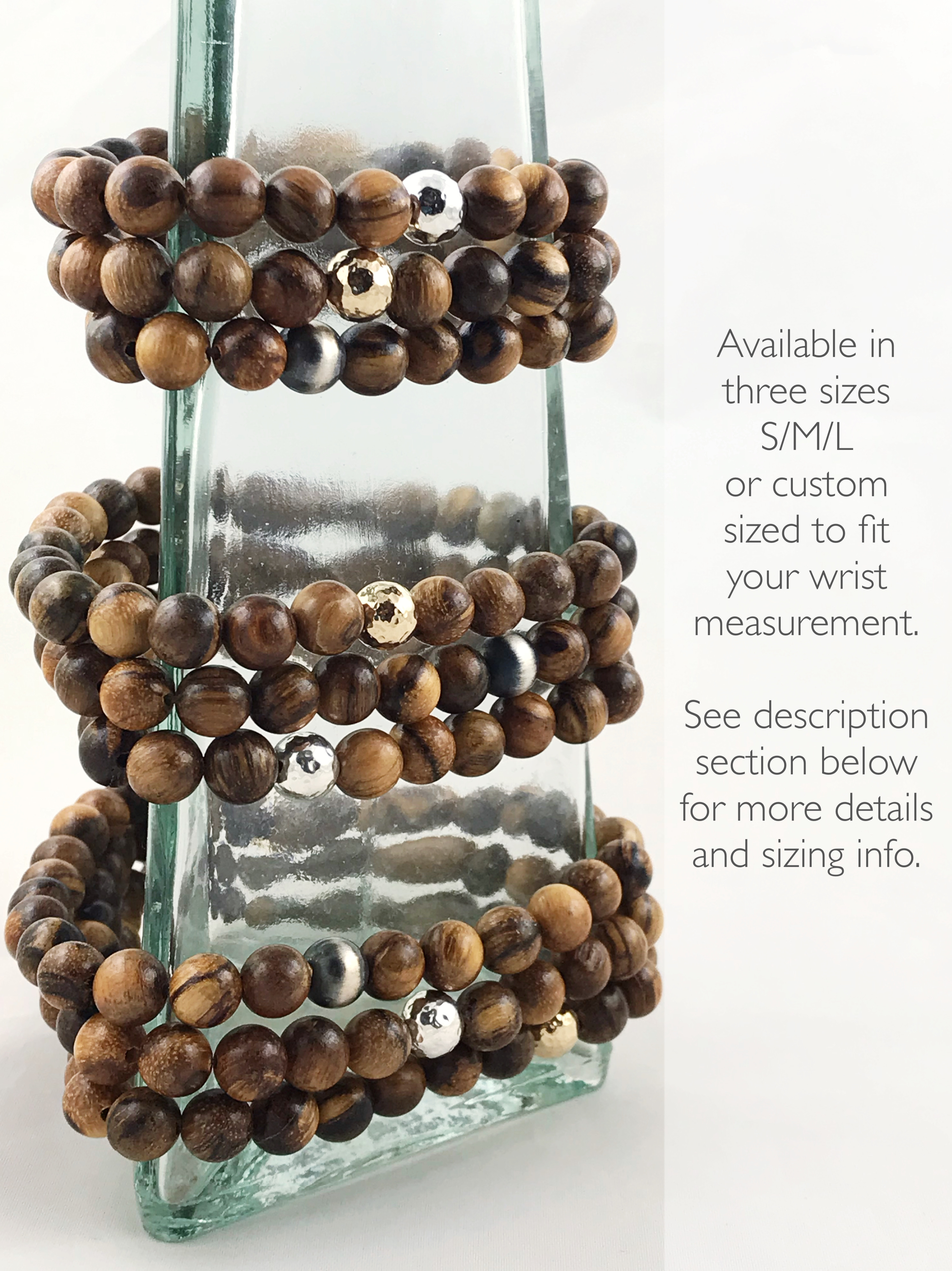 Wood Bracelet / 8mm Qinan Sandalwood Beads / Your Choice Of Metal Accent Bead / Men's Women's Unisex Bracelet - Image 7
