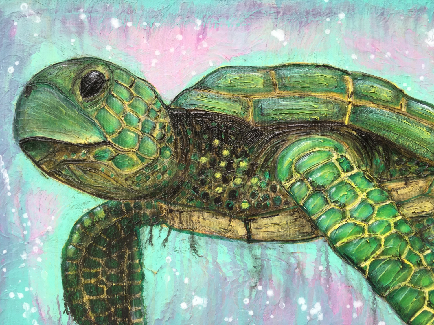 Turtle Wisdom's Power Wall Art by Artist Rafi Perez Mixed Medium on Canvas 36X24 - Image 8