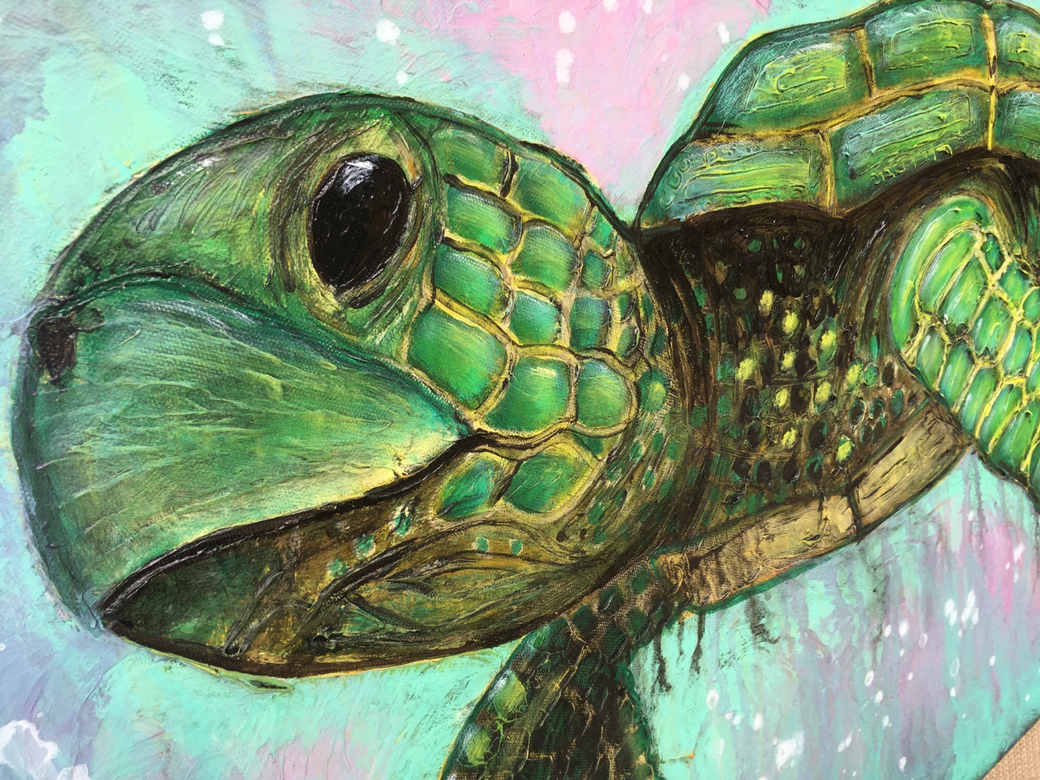Turtle Wisdom's Power Wall Art by Artist Rafi Perez Mixed Medium on Canvas 36X24 - Image 2