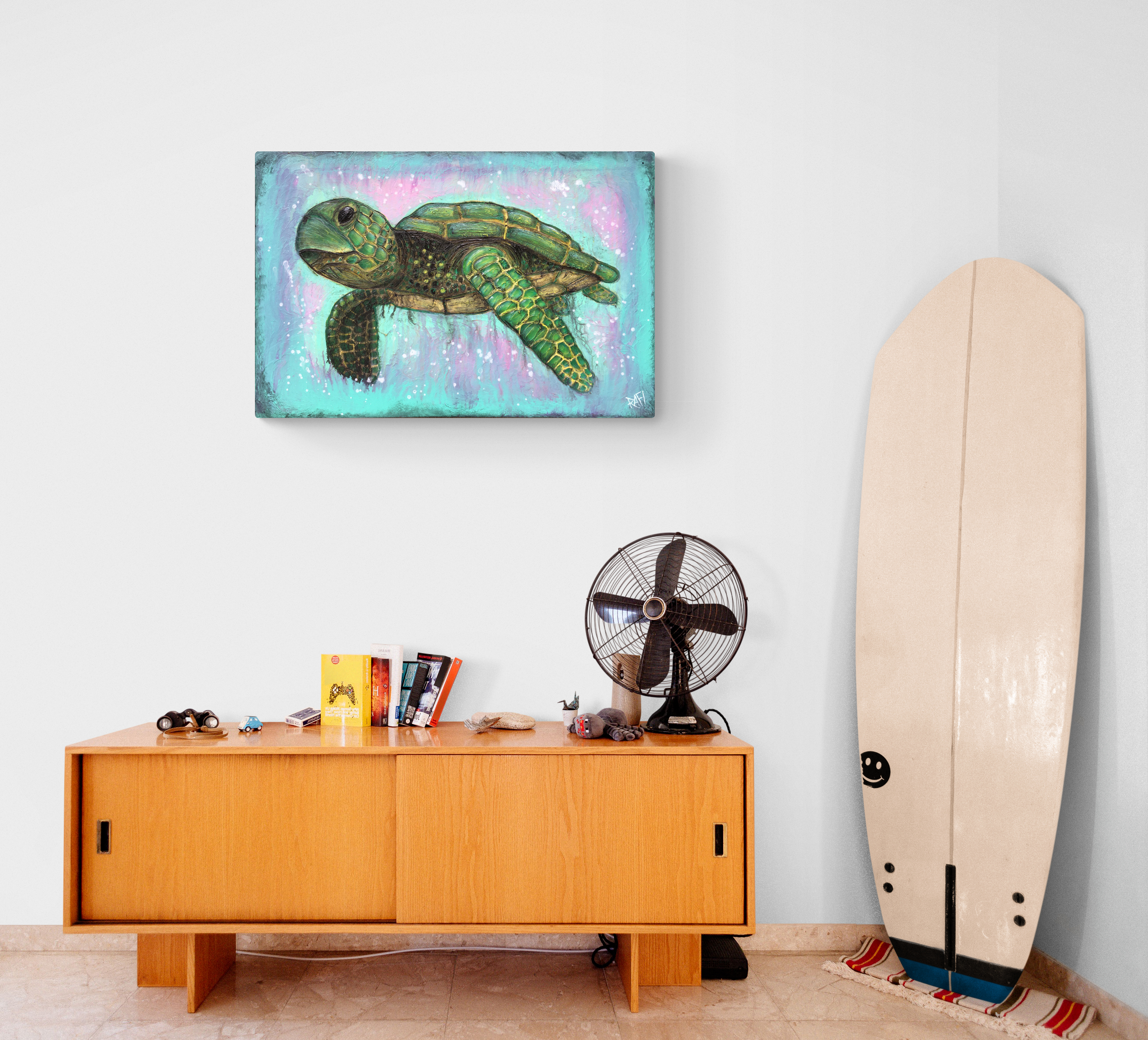 Turtle Wisdom’s Power Wall Art by Artist Rafi Perez Mixed Medium on Canvas 36X24