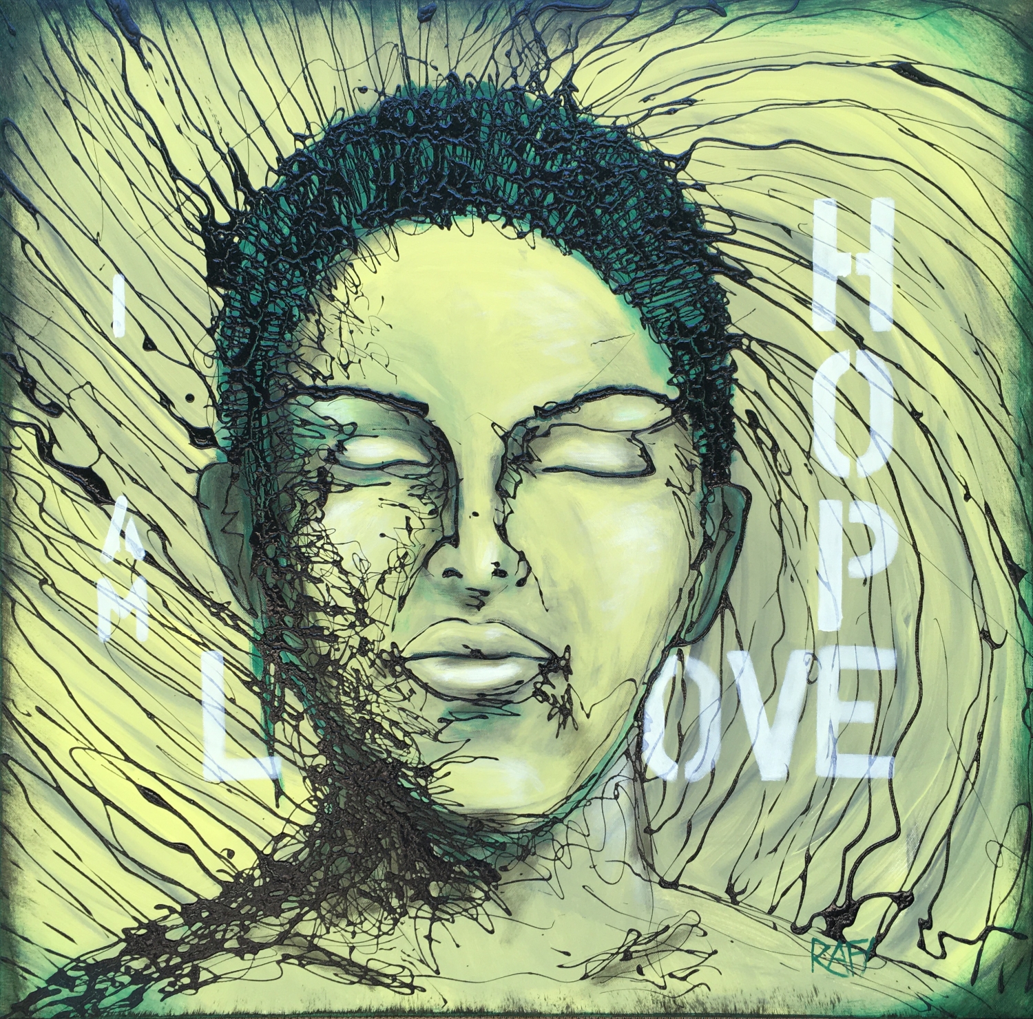 I Am Hope Love Original Painting By Artist Rafi Perez Mixed Medium On Canvas 30X30
