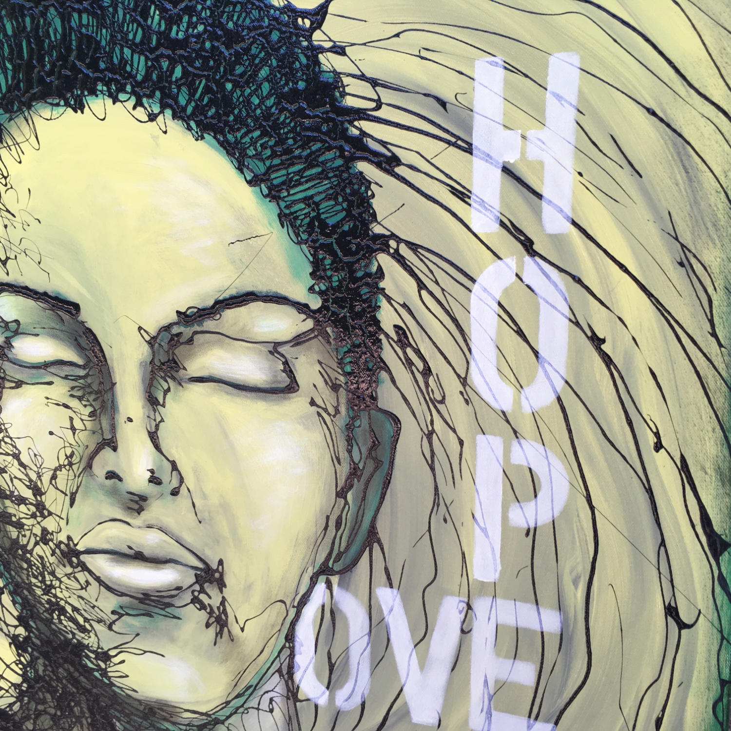 I Am Hope Love Original Painting By Artist Rafi Perez Mixed Medium On Canvas 30X30 - Image 2