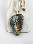 Tree Of Life Necklace - Solid 14k Yellow Gold - Freeform Labradorite - Custom Men's Tree Necklace
