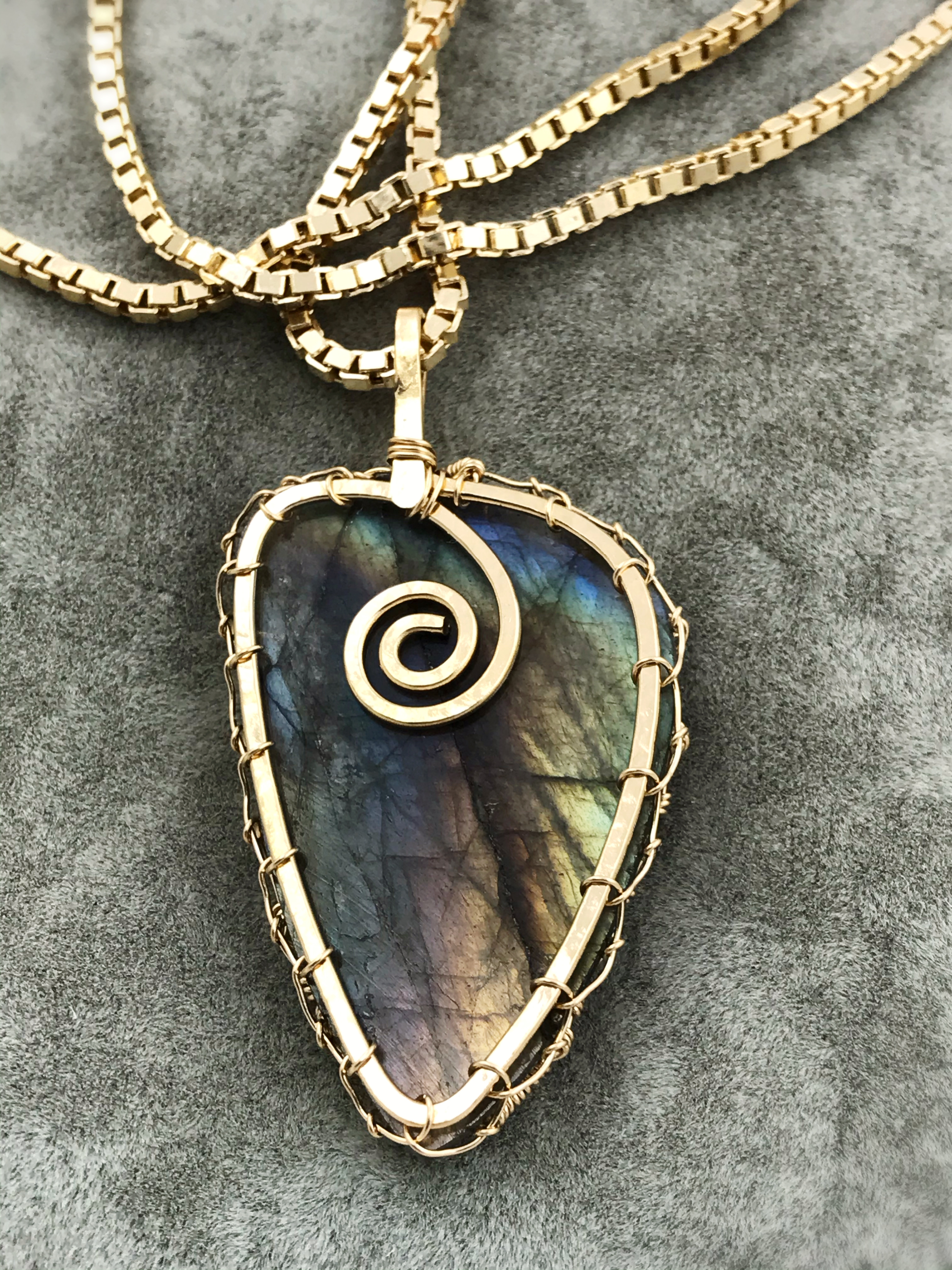 Tree Of Life Necklace - Solid 14k Yellow Gold - Freeform Labradorite - Custom Men's Tree Necklace - Image 8
