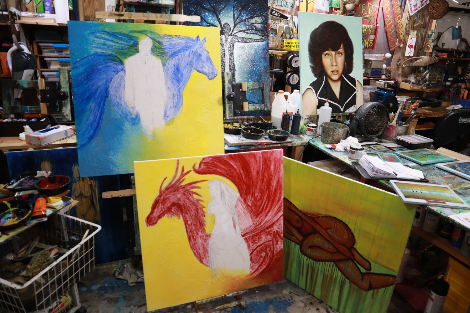 The Dragon And The Stallion 2 Original Paintings By Artist Rafi Perez Mixed Medium On Canvas 30X30 Each - Image 4
