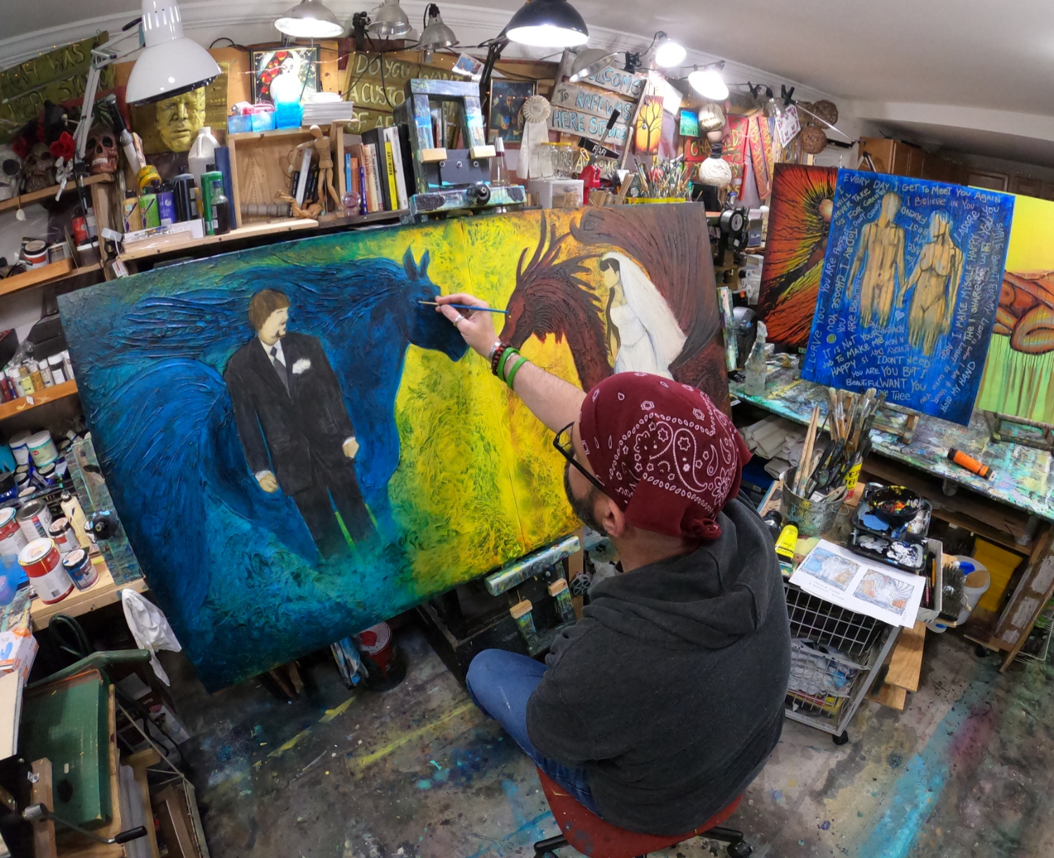The Dragon And The Stallion 2 Original Paintings By Artist Rafi Perez Mixed Medium On Canvas 30X30 Each - Image 6