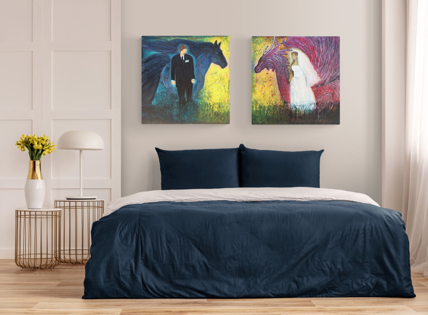 The Dragon And The Stallion 2 Original Paintings By Artist Rafi Perez Mixed Medium On Canvas 30X30 Each