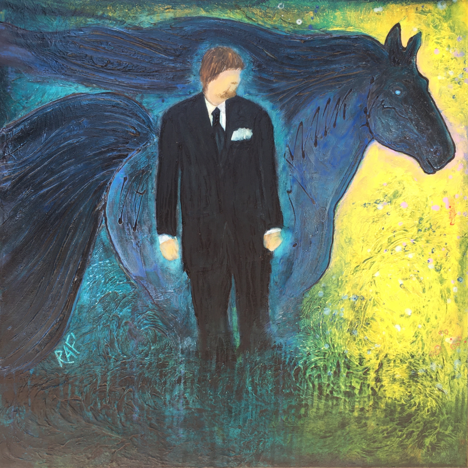 The Dragon And The Stallion 2 Original Paintings By Artist Rafi Perez Mixed Medium On Canvas 30X30 Each - Image 10