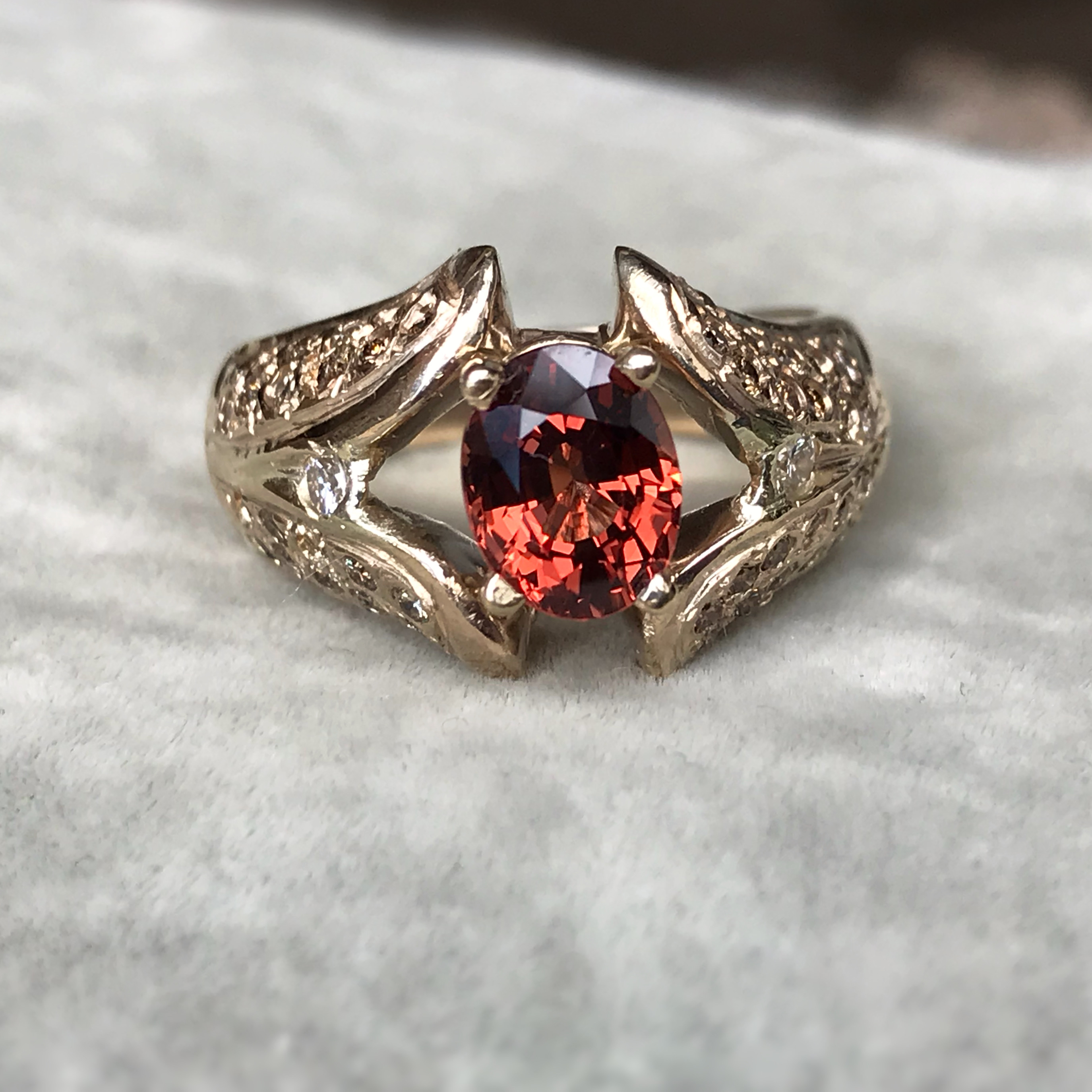 14k Solid Gold Malaia Garnet Ring With Diamonds - One Of A Kind - Handcrafted - Image 2