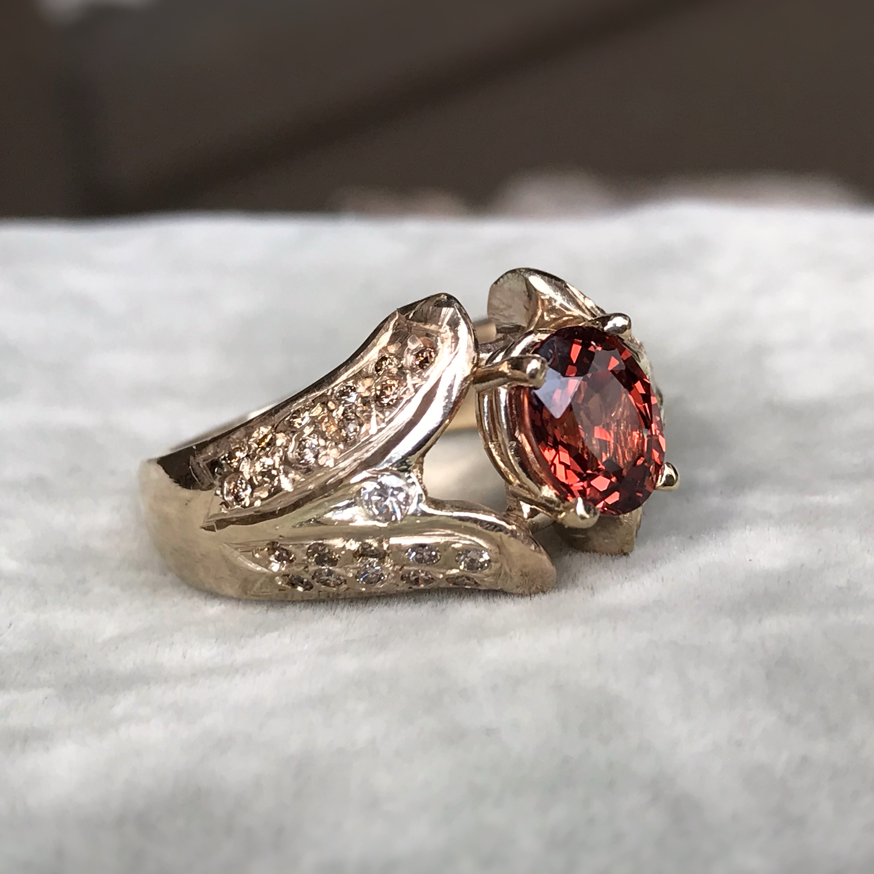 14k Solid Gold Malaia Garnet Ring With Diamonds - One Of A Kind - Handcrafted - Image 3