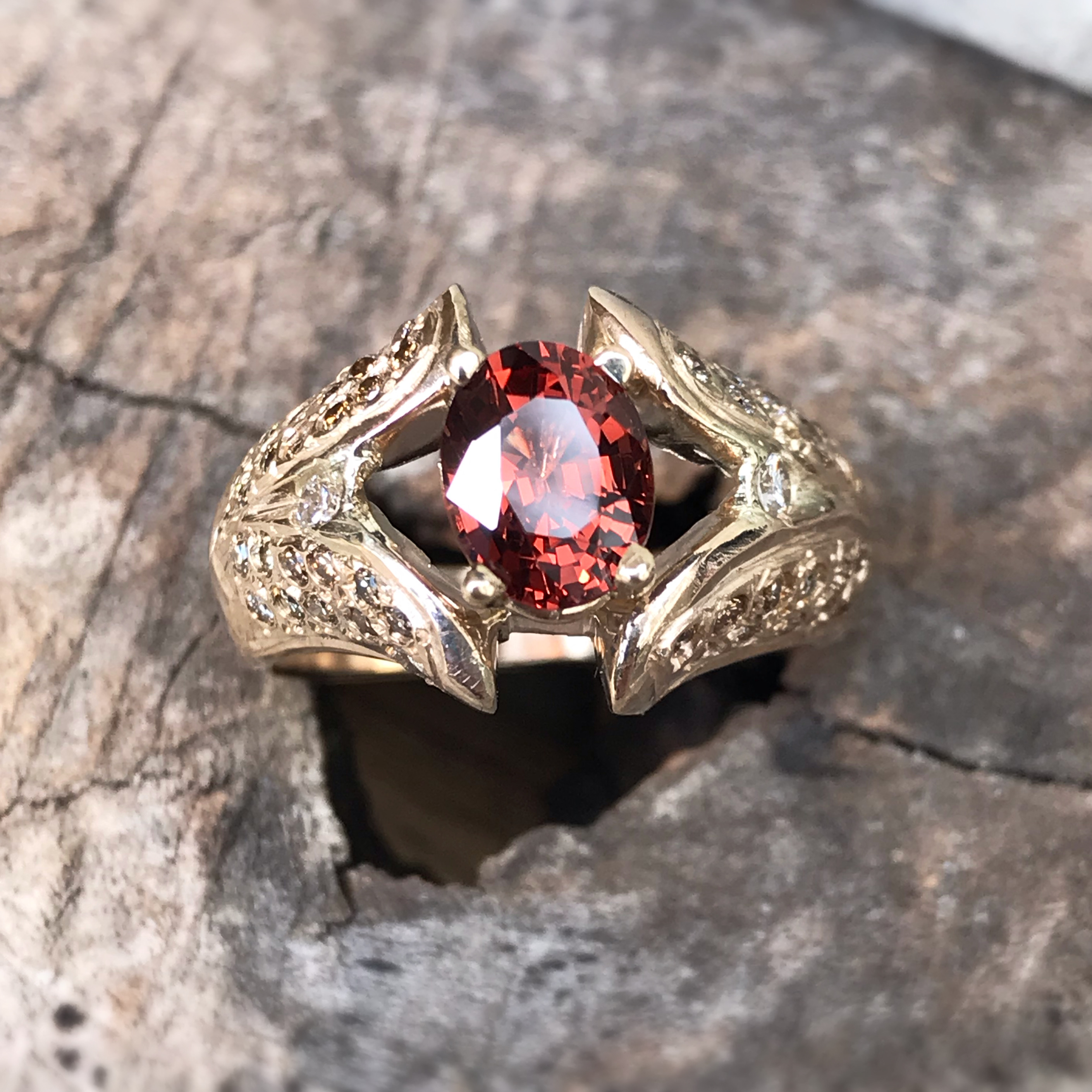 14k Solid Gold Malaia Garnet Ring With Diamonds - One Of A Kind - Handcrafted - Image 6