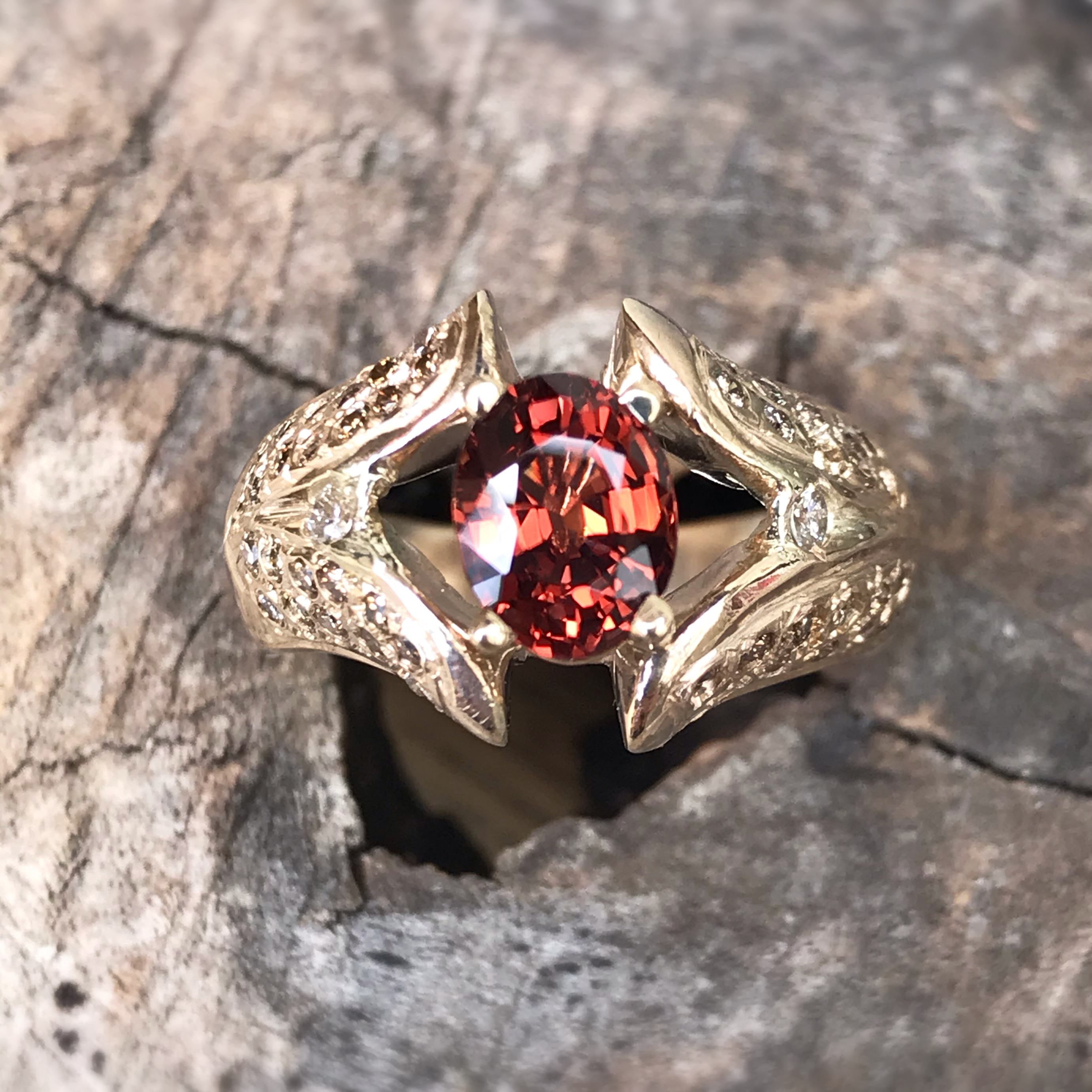 14k Solid Gold Malaia Garnet Ring With Diamonds - One Of A Kind - Handcrafted - Image 5