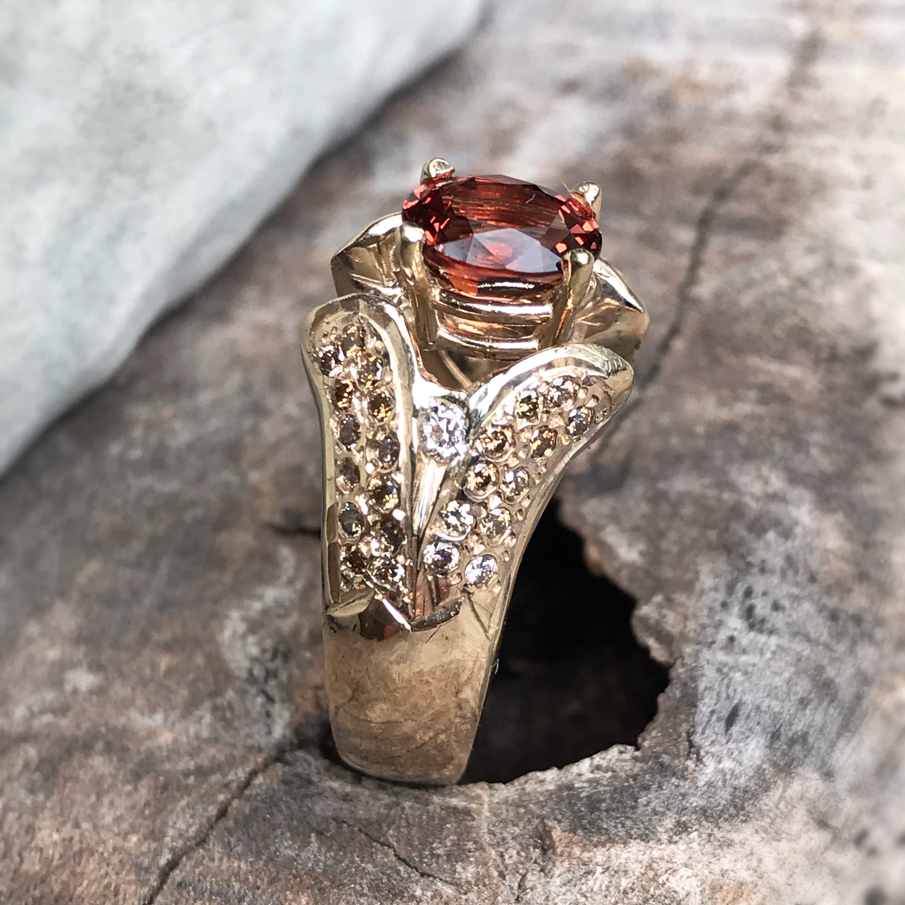 14k Solid Gold Malaia Garnet Ring With Diamonds - One Of A Kind - Handcrafted - Image 7