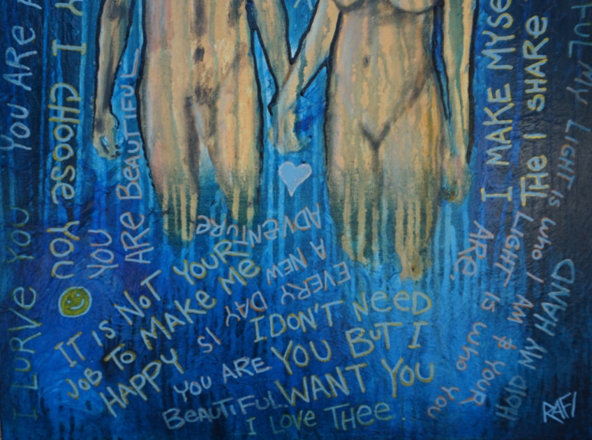 The Things We Say Original Painting Wall Art By Artist Rafi Perez Mixed Medium On Canvas 24X30 - Image 3