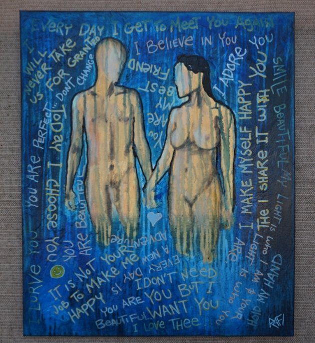 The Things We Say Original Painting Wall Art By Artist Rafi Perez Mixed Medium On Canvas 24X30 - Image 5