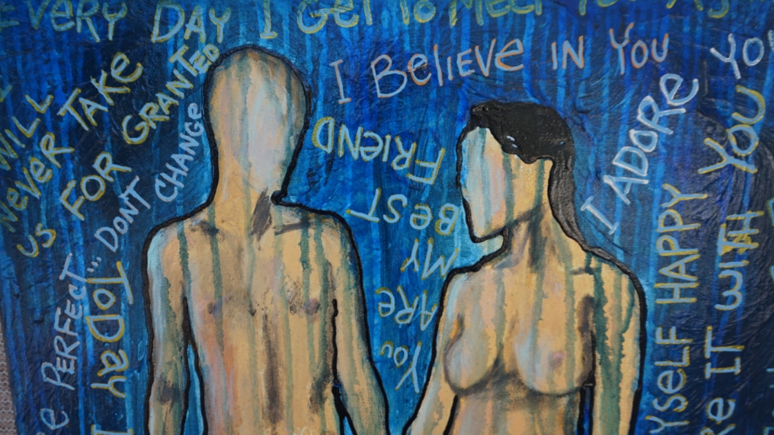 The Things We Say Original Painting Wall Art By Artist Rafi Perez Mixed Medium On Canvas 24X30 - Image 6