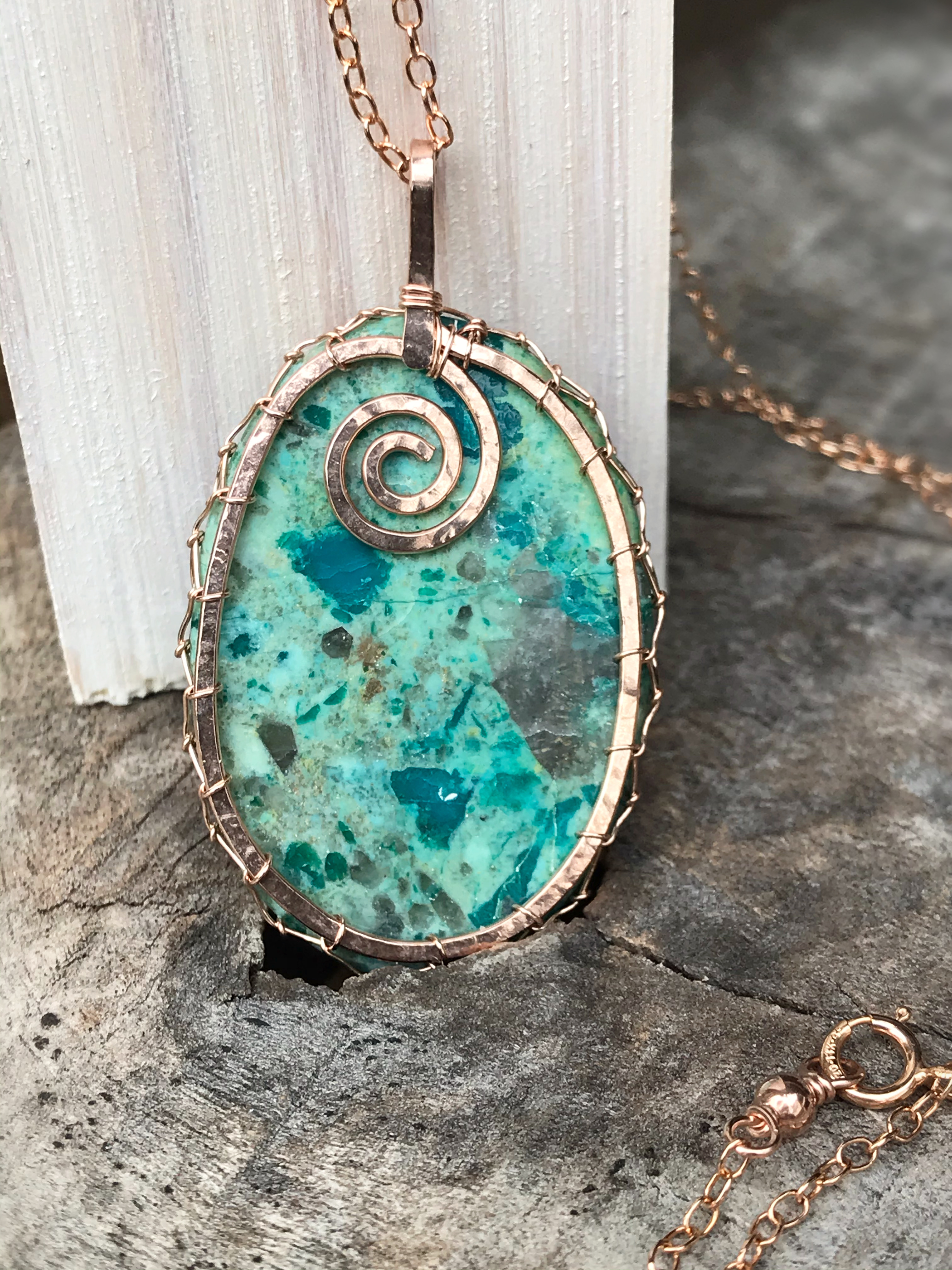 Tree Of Life Necklace - 14k Rose Gold Filled - Oval Cut Chrysocolla - "Ascension" - Image 8