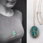 Tree Of Life Necklace - 14k Rose Gold Filled - Oval Cut Chrysocolla - "Ascension"