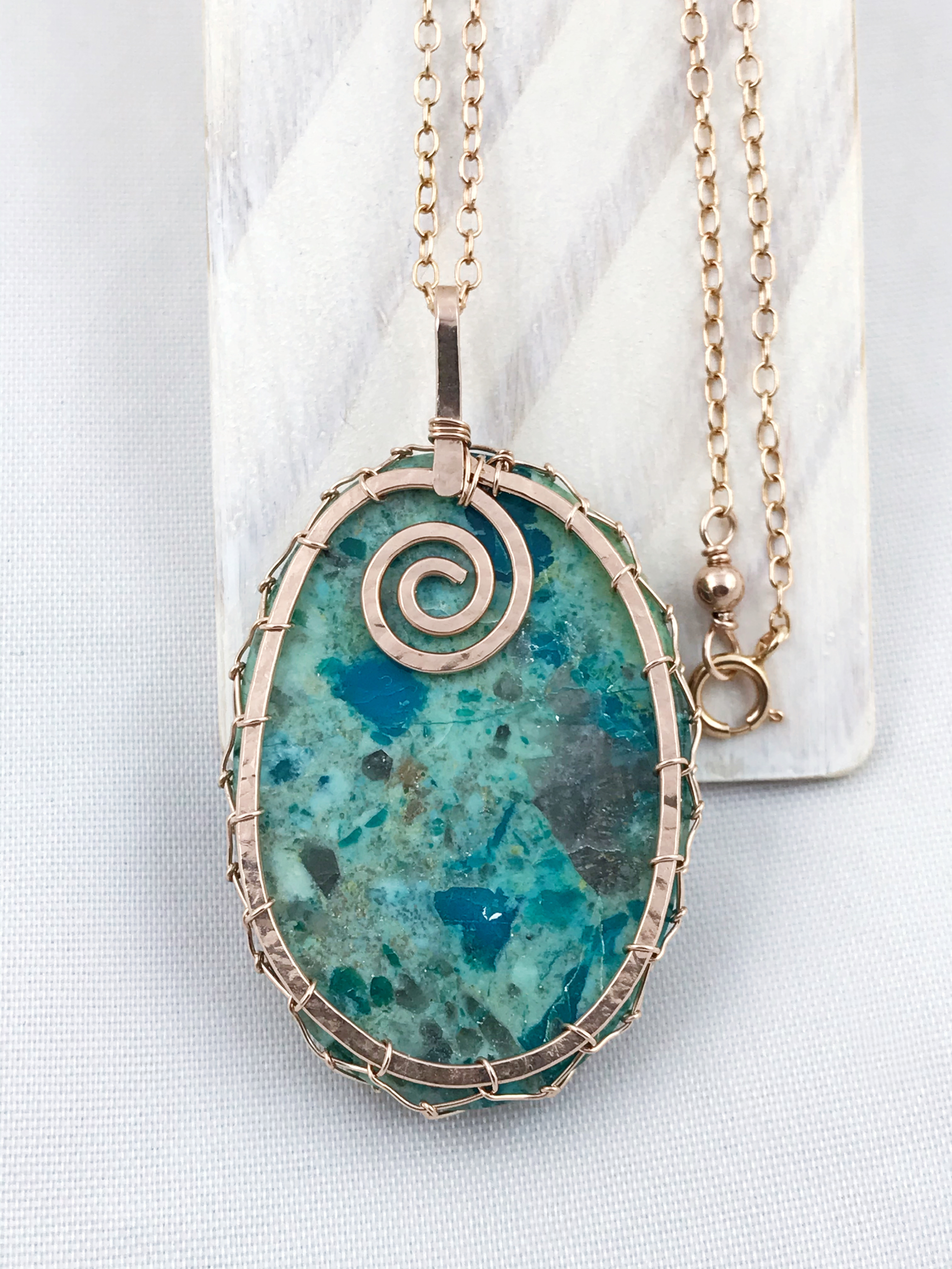 Tree Of Life Necklace - 14k Rose Gold Filled - Oval Cut Chrysocolla - "Ascension" - Image 4