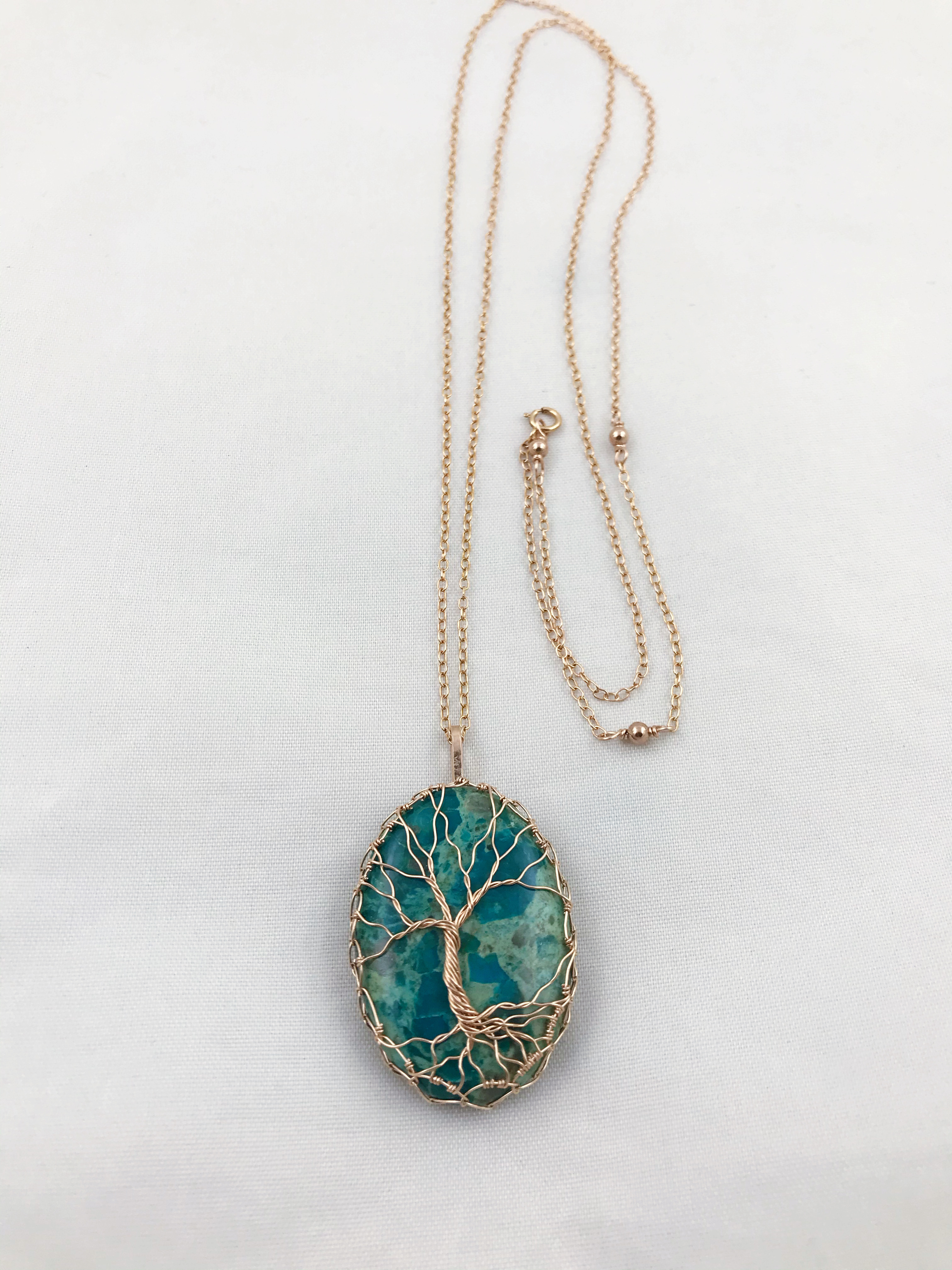 Tree Of Life Necklace - 14k Rose Gold Filled - Oval Cut Chrysocolla - "Ascension" - Image 2