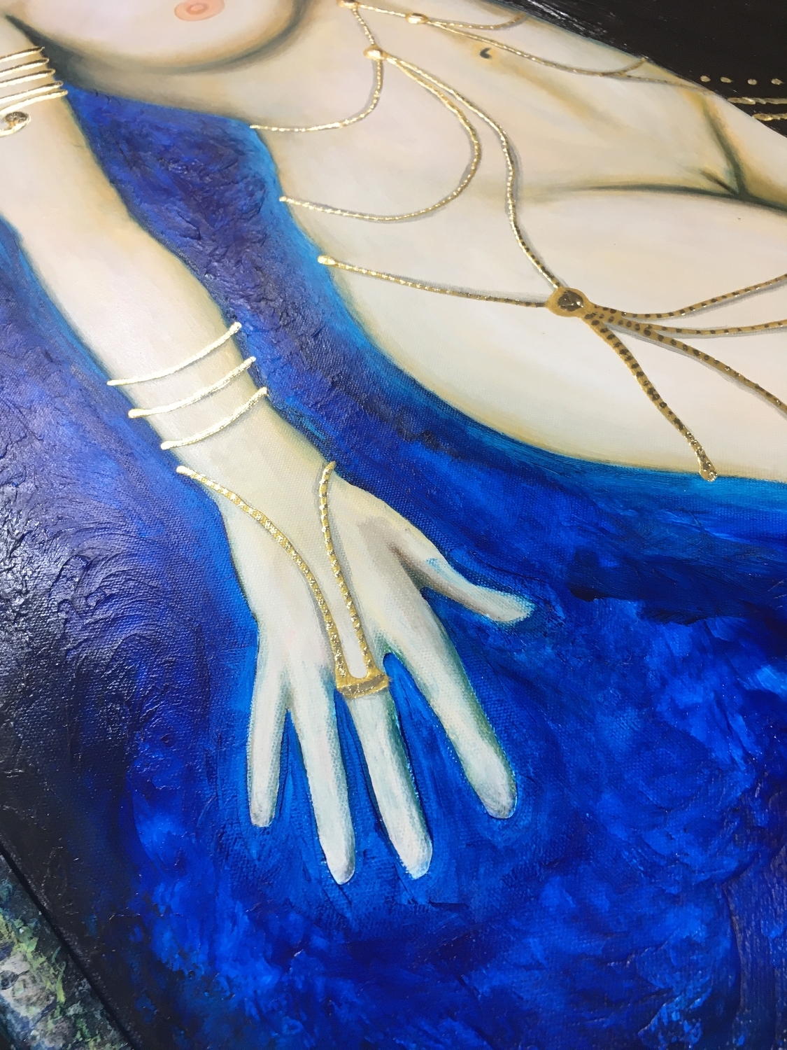 Nude Golden Princess Original Wall Art by Artist Rafi Perez Mixed Medium and 18K Gold on Canvas 70X27 - Image 10