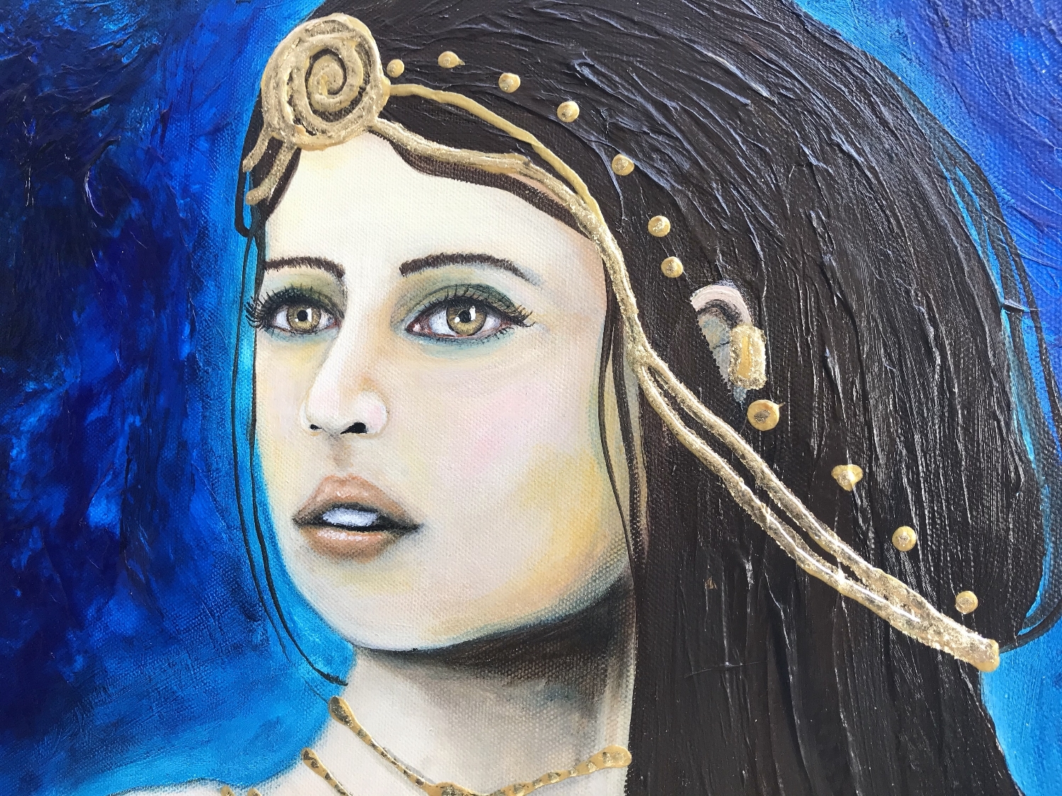 Nude Golden Princess Original Wall Art by Artist Rafi Perez Mixed Medium and 18K Gold on Canvas 70X27 - Image 6
