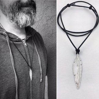 Men's Feather Necklace / Solid Sterling Silver / Large Hand Forged Unique Feather