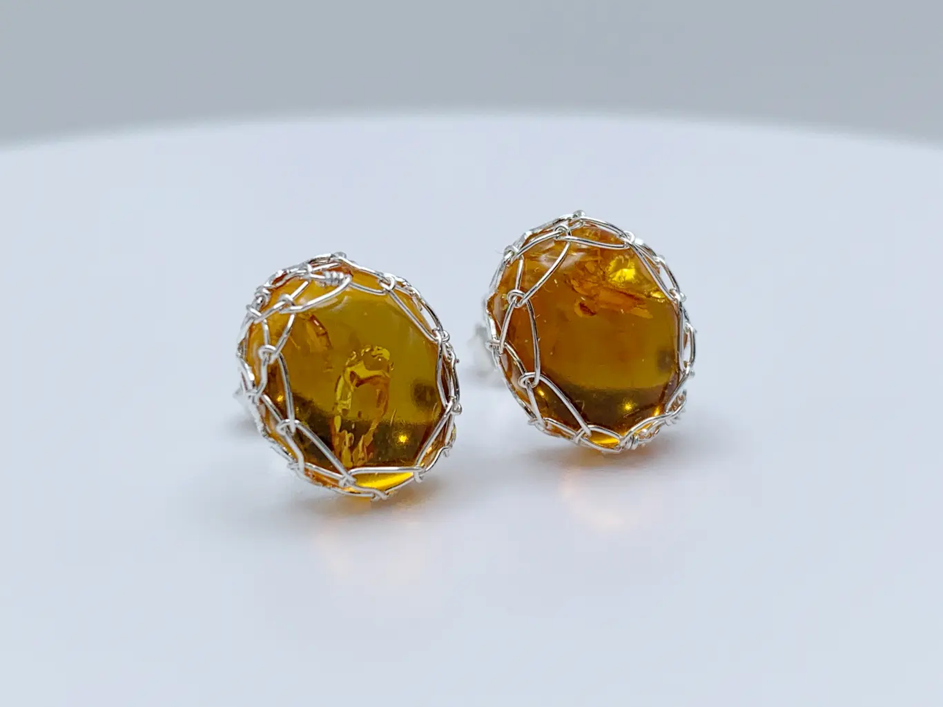 Amber Post Earrings / Solid Sterling Silver / Genuine Baltic Amber / Oval Cut / Contemporary Victorian - Image 13
