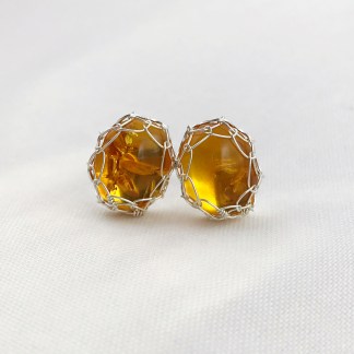 Amber Post Earrings / Solid Sterling Silver / Genuine Baltic Amber / Oval Cut / Contemporary Victorian